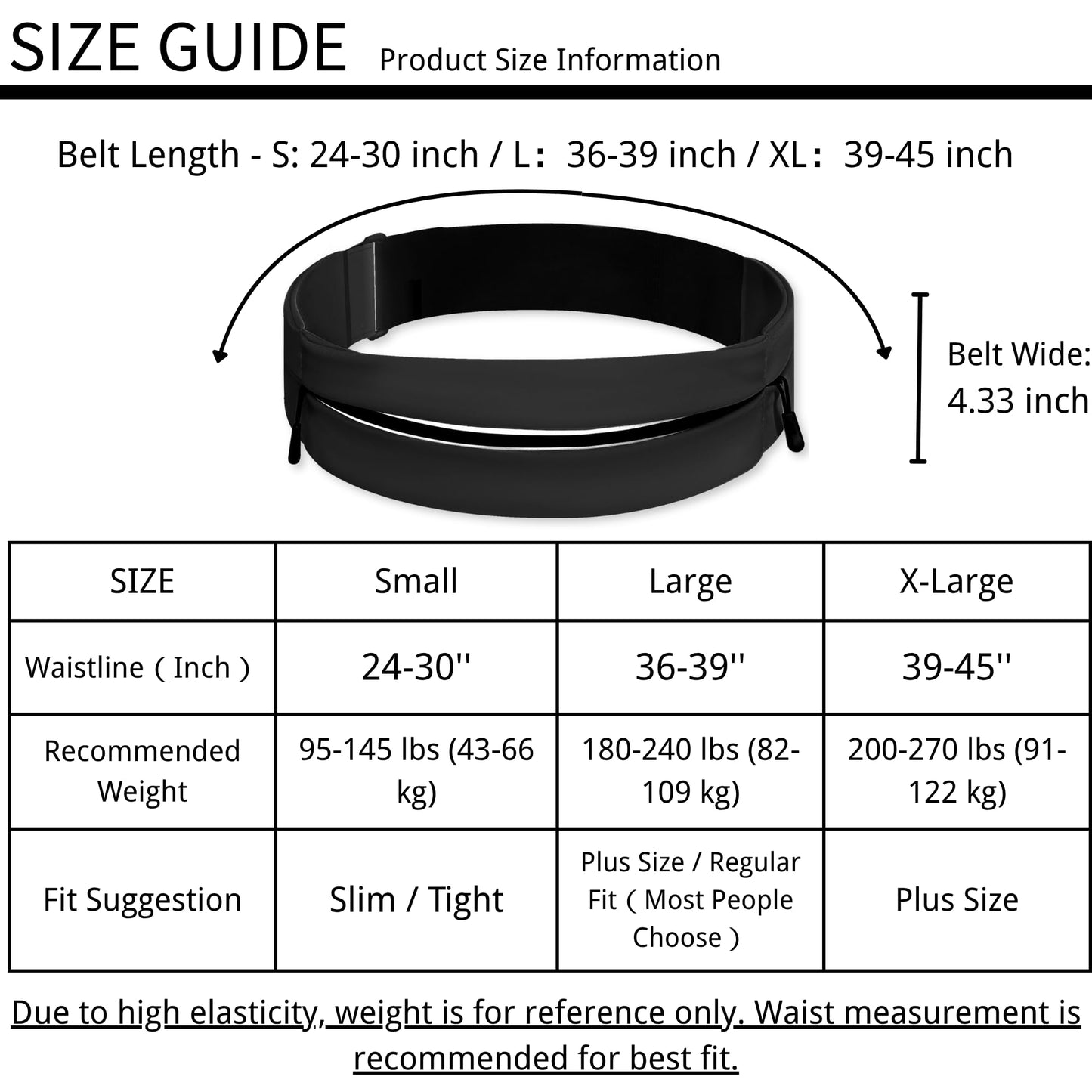Running Belt for Men Women, Water-resistant Fanny Pack with 3 Zipper Pockets & Reflective Safety Strips, Adjustable Waist Pack Jogging Pouch for Phone, Keys & Essentials (Black, Large)