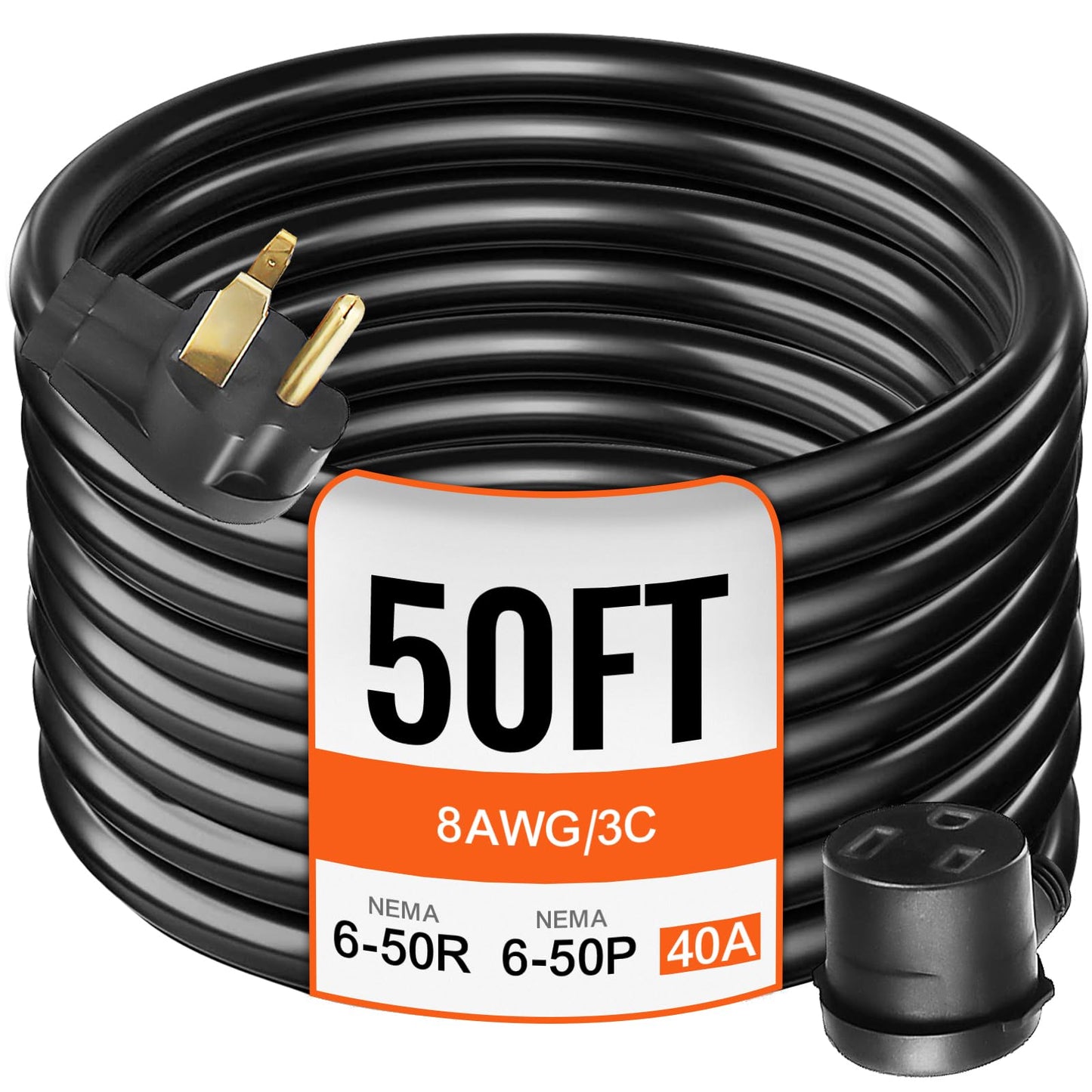 VEVOR 50FT Welder Extension Cord 40 Amp 250V 10 Gauge, NEMA 6-50 3 Prong, STW 10/3 AWG Heavy Duty Welding Power Cord for MIG/TIG/Plasma/Lincoln/Miller