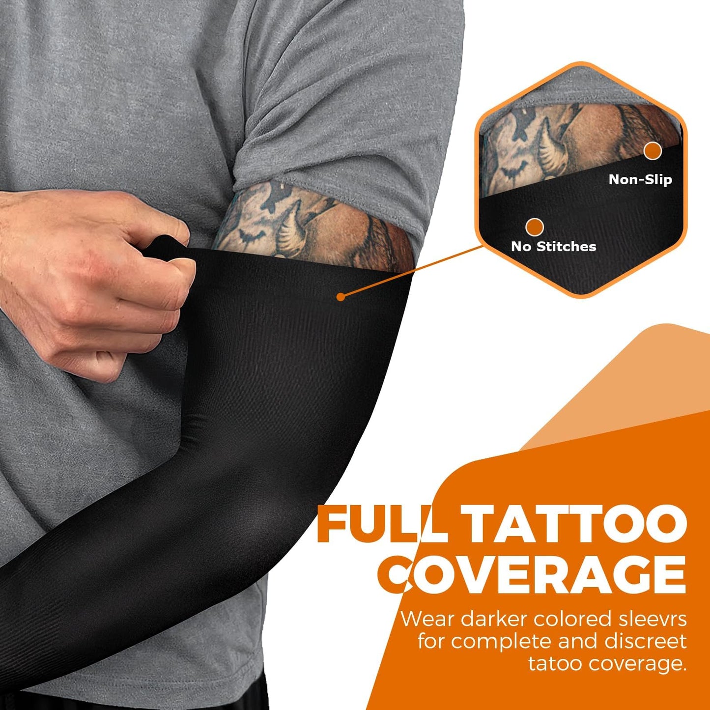 AURUZA 5 Pairs Arm Sleeves for Men & Women, Compression Cooling Tattoo Sleeve Cover Up for Women,UV Sun Protection