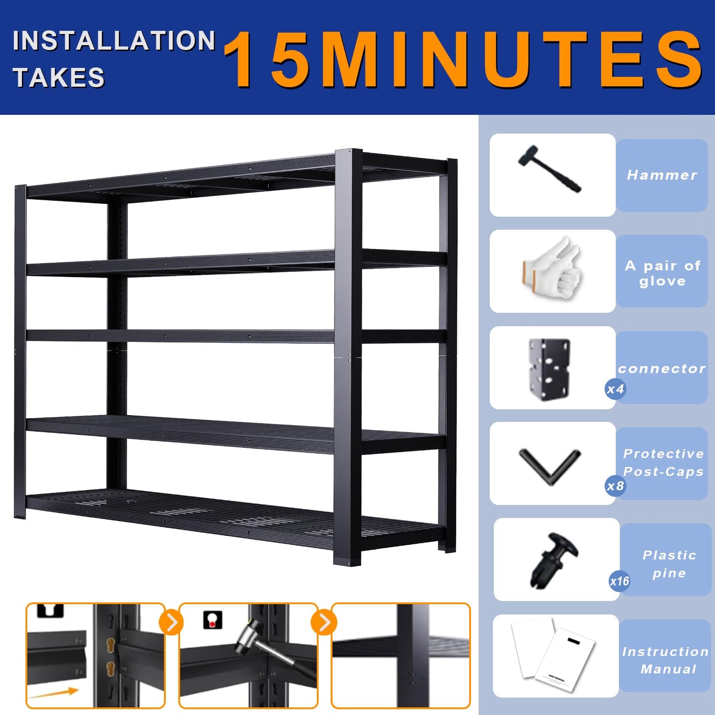 ZEUKMXOO Storage Shelves Heavy Duty Metal Shelving 84" H, Adjustable Garage Shelves, Metal Storage Shelves for Garage, Basement, Warehouse, Workshop,24" D x 55" W x 84" H, 3050 lbs