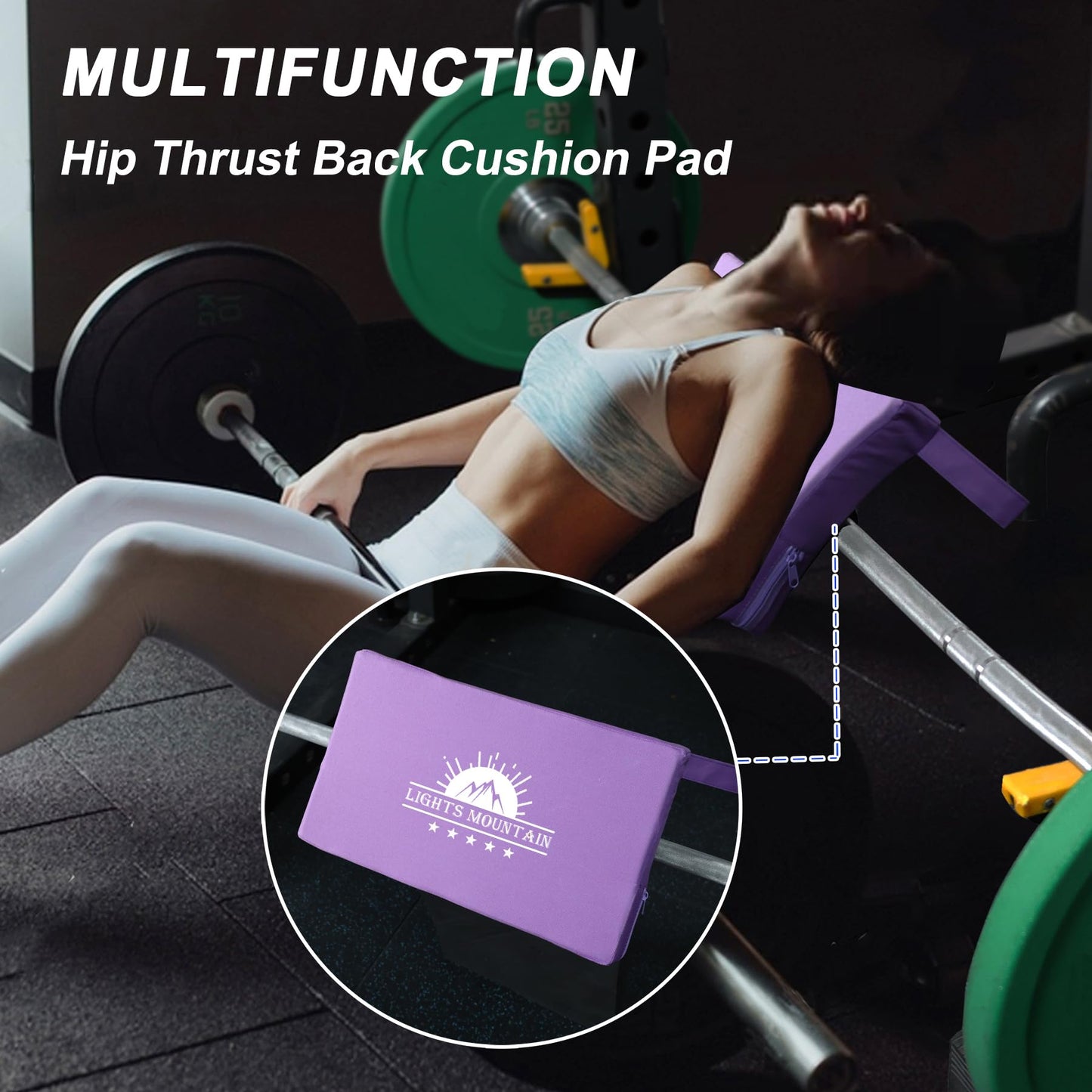 Lights Mountain Square Hip-Thrust Pad Protective Extra Thick Foam pad for Barbell Weightlifting Hip Thrusts and Glute Bridges Workouts Home Gym Equipment (Purple)