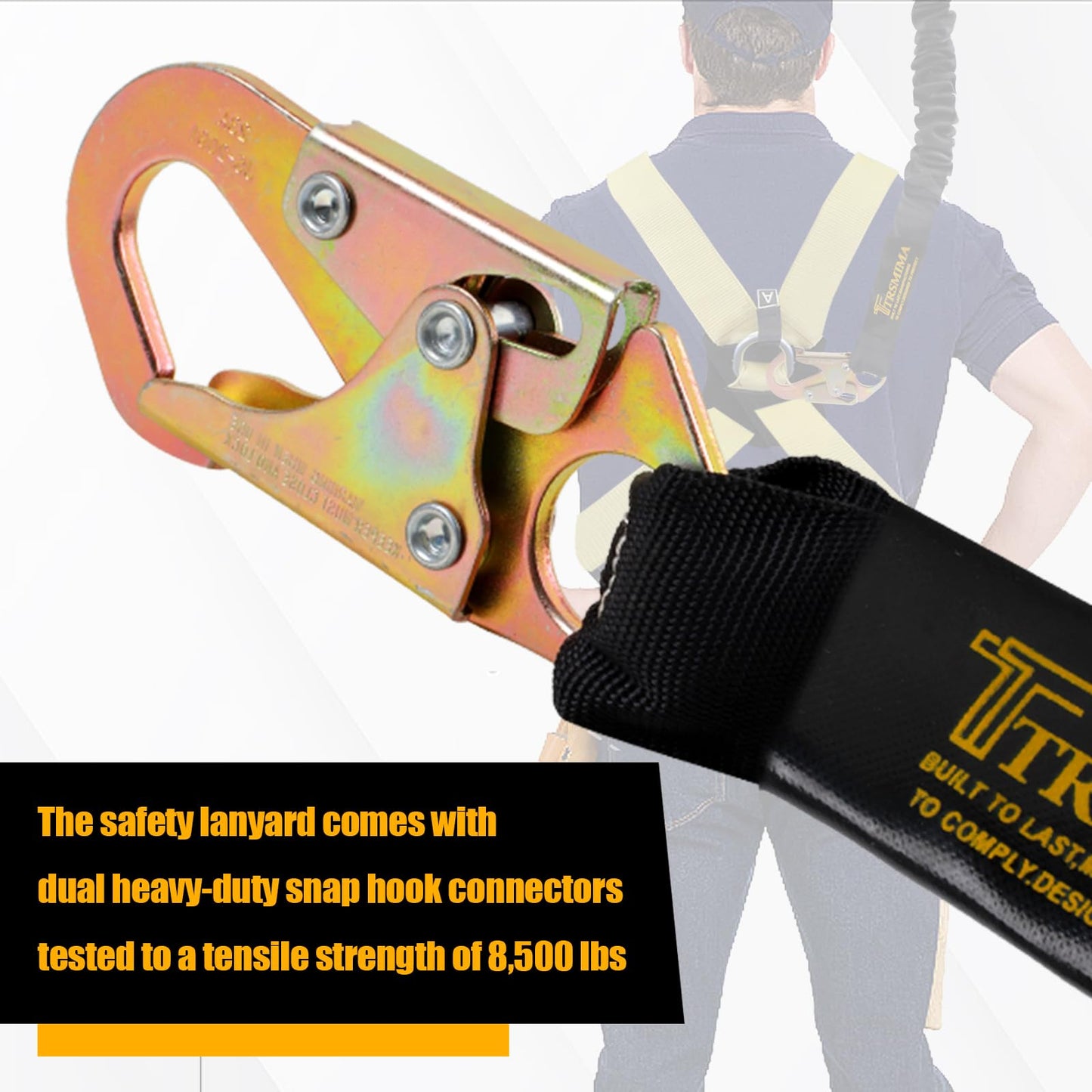 TRSMIMA Safety Harness Lanyard Retractable - Fall Protection Climbing Tree Strap 6 FT Single Leg Internal Shock Absorbing with Hook