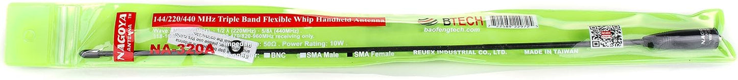 BTECH NA-320A 2M-1.25M-70CM (144-220-440Mhz) Authentic Genuine Nagoya Triband HT Antenna Antenna SMA-Female