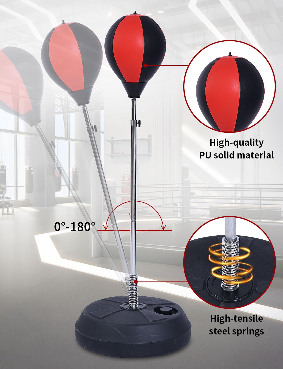 Stiatu Punching Bag with Stand, Heavy Boxing Bag Height Adjustable Reflex Bar and Speed Punching Bag for Adults & Youth, Home Gym Training Equipment for MMA Fitness Stress Relief (Red)