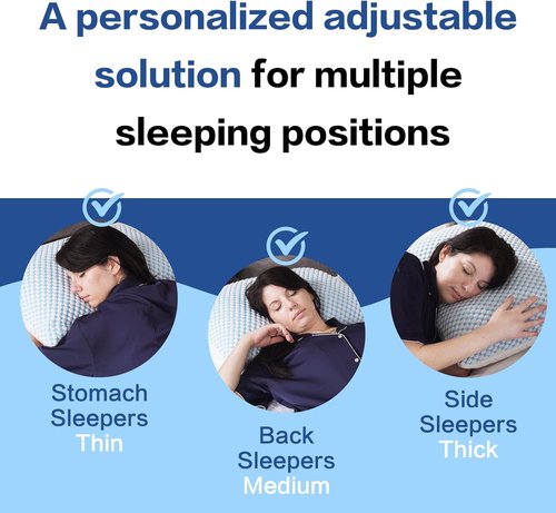 EASELAND Shredded Memory Foam Pillows - Adjustable Fill Queen Size Set of 2 with Cooling Cover