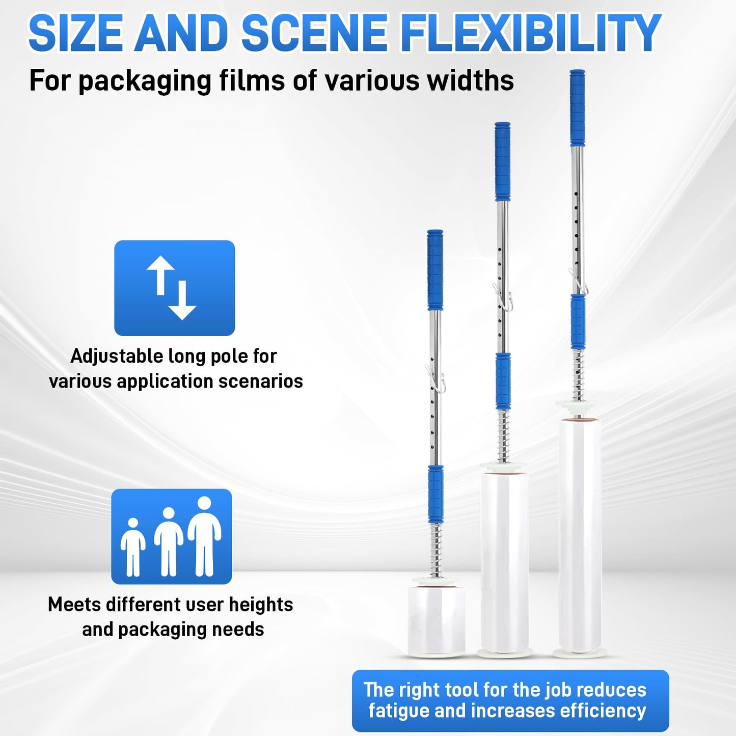 6-Pack Heavy Duty Stretch Film Dispenser Pole Holder - 48 Inch Extra Long Handle for Pallet Wrapping - Fits 12" to 24" Rolls with 2" to 3" Core - Industrial Grade Stretch Wrap