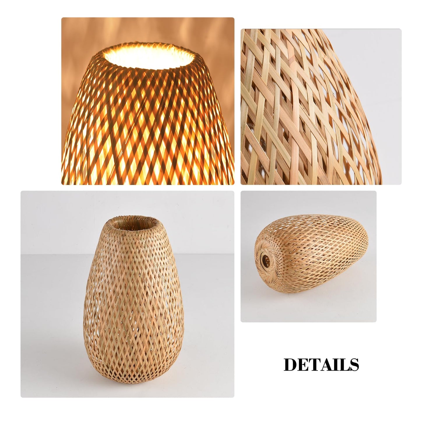 Teru Ji Kaikang Bamboo Lamp Shade, 2-Pack Hand-Woven Bamboo Rattan Hanging Light Shade,D 9.05" Rattan Table Lamp Shade for Floor Lamp, Wall Sconces Light Cover Table Light,Pendant light
