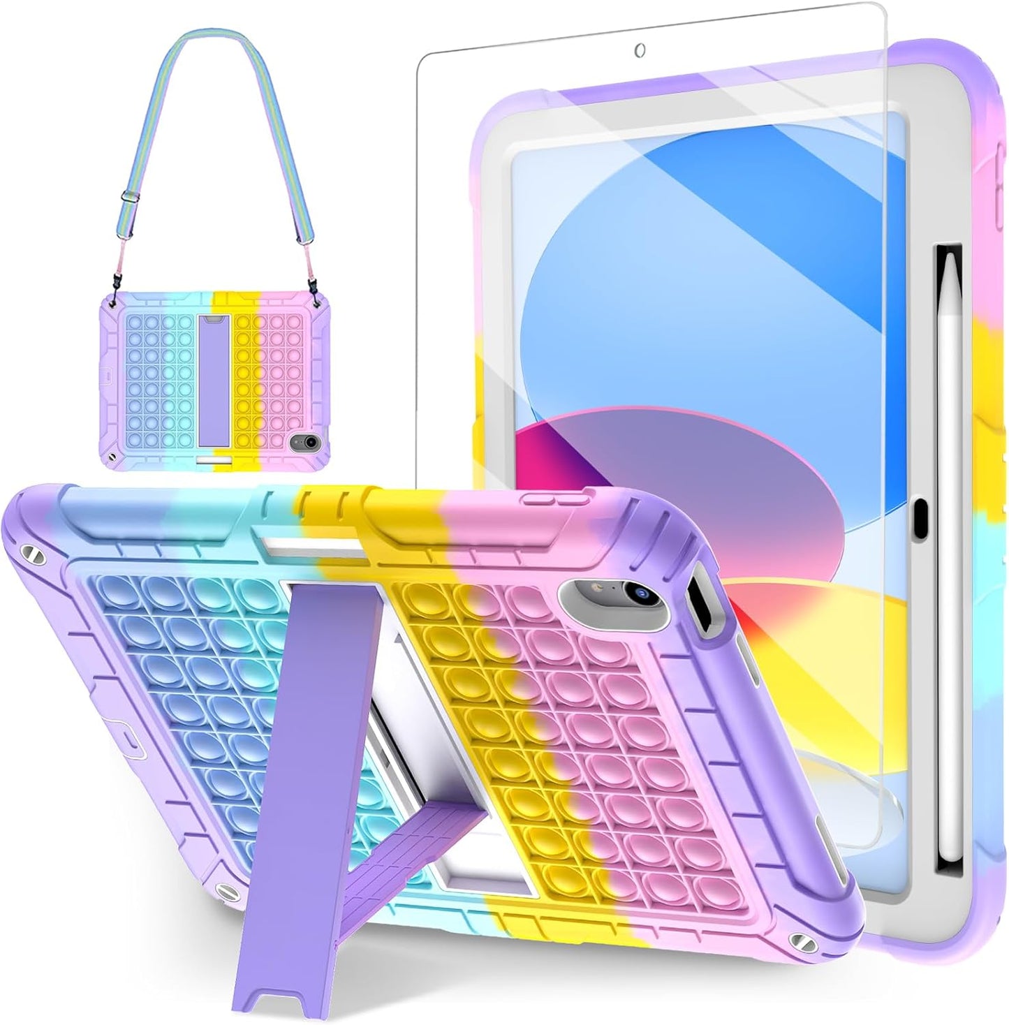 TSQQST (A16) 11th/10th Case for iPad Generation for Autism with Glass Screen Protector | Cute Boys Girls Kids Case