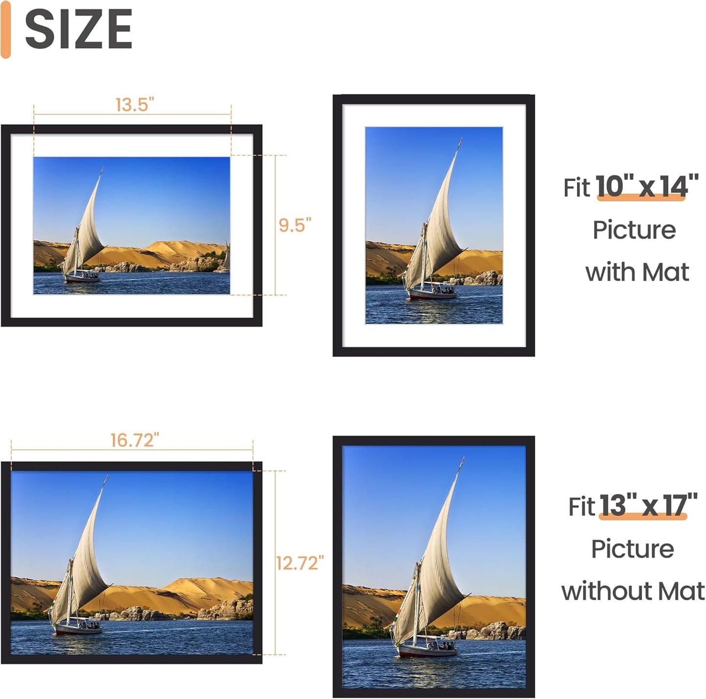 Upsimples 13x17 Picture Frame - Versatile Display for 10x14 or 13x17 Photos, Black, 1 Pack