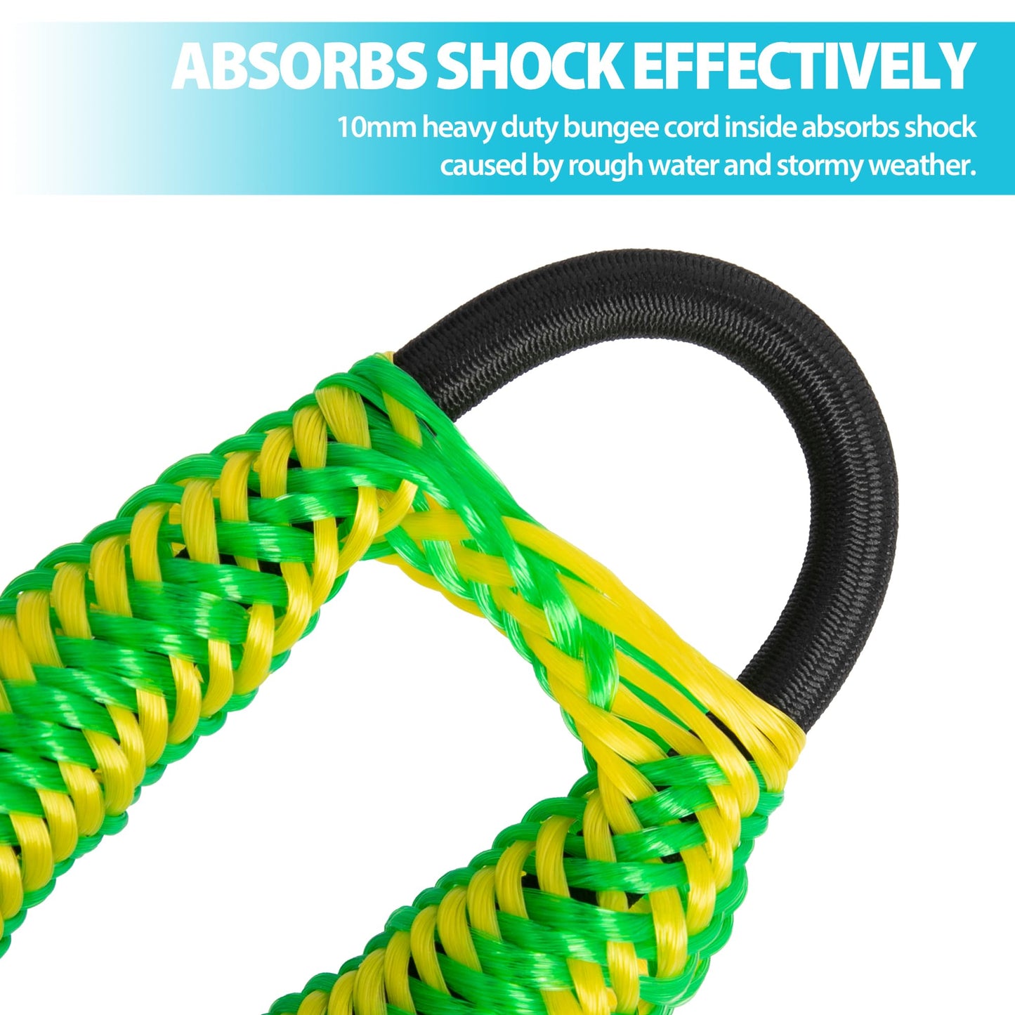 Obcursco Bungee Dock Lines for Boat, Docking Rope with 316 Stainless Steel Clips, Accessories for Jet Ski, PWC, SeaDoo, Pontoon, Center Console, Sets of Two(4ft & 6ft) (Green/Yellow)