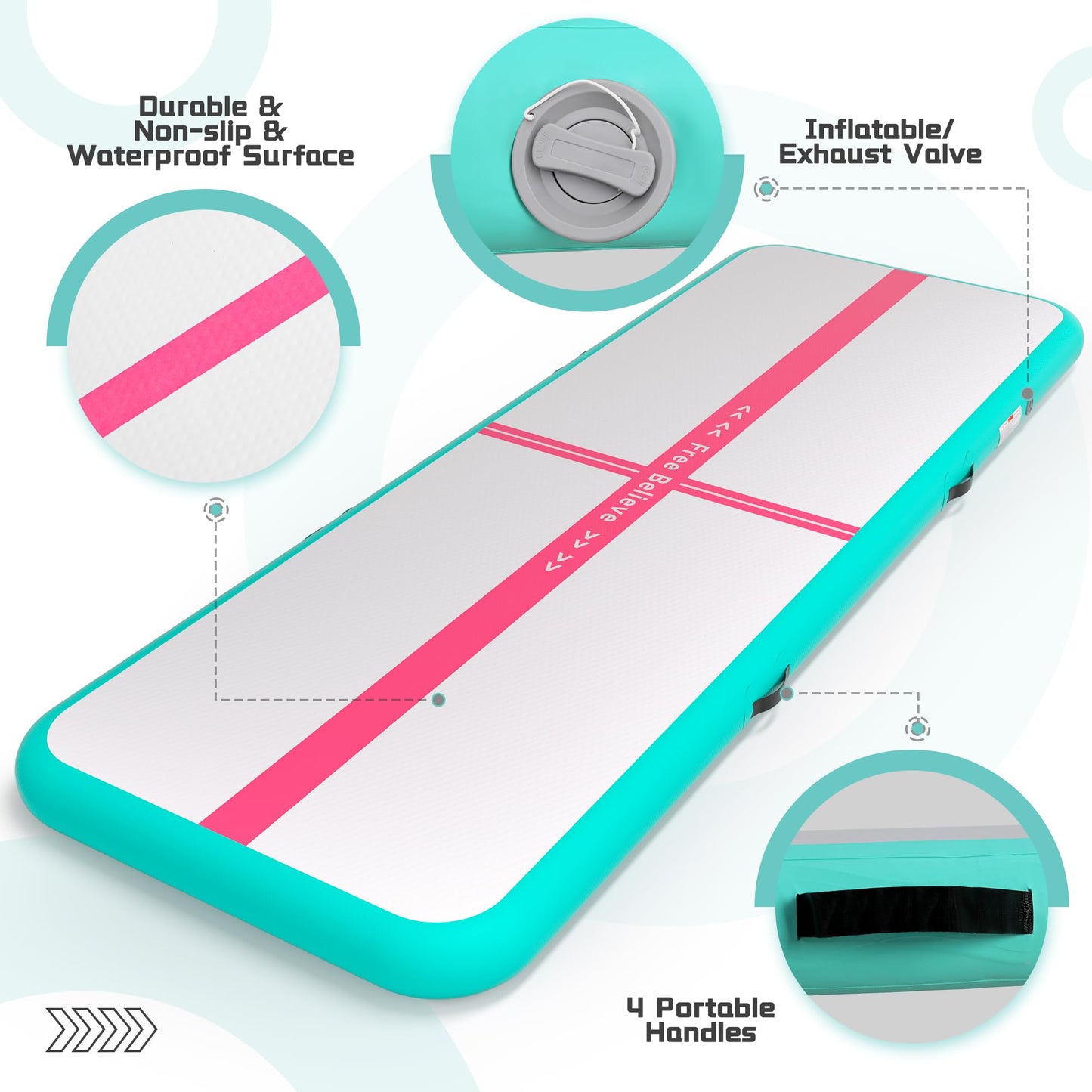 Gymnastics Air Mat 10/13/16/20Ft Inflatable Tumbling Track Mats with Pump 4/6 Inches Think Tumbling Mats Blow Up Training Mat for Home Yoga Cheerleading Water