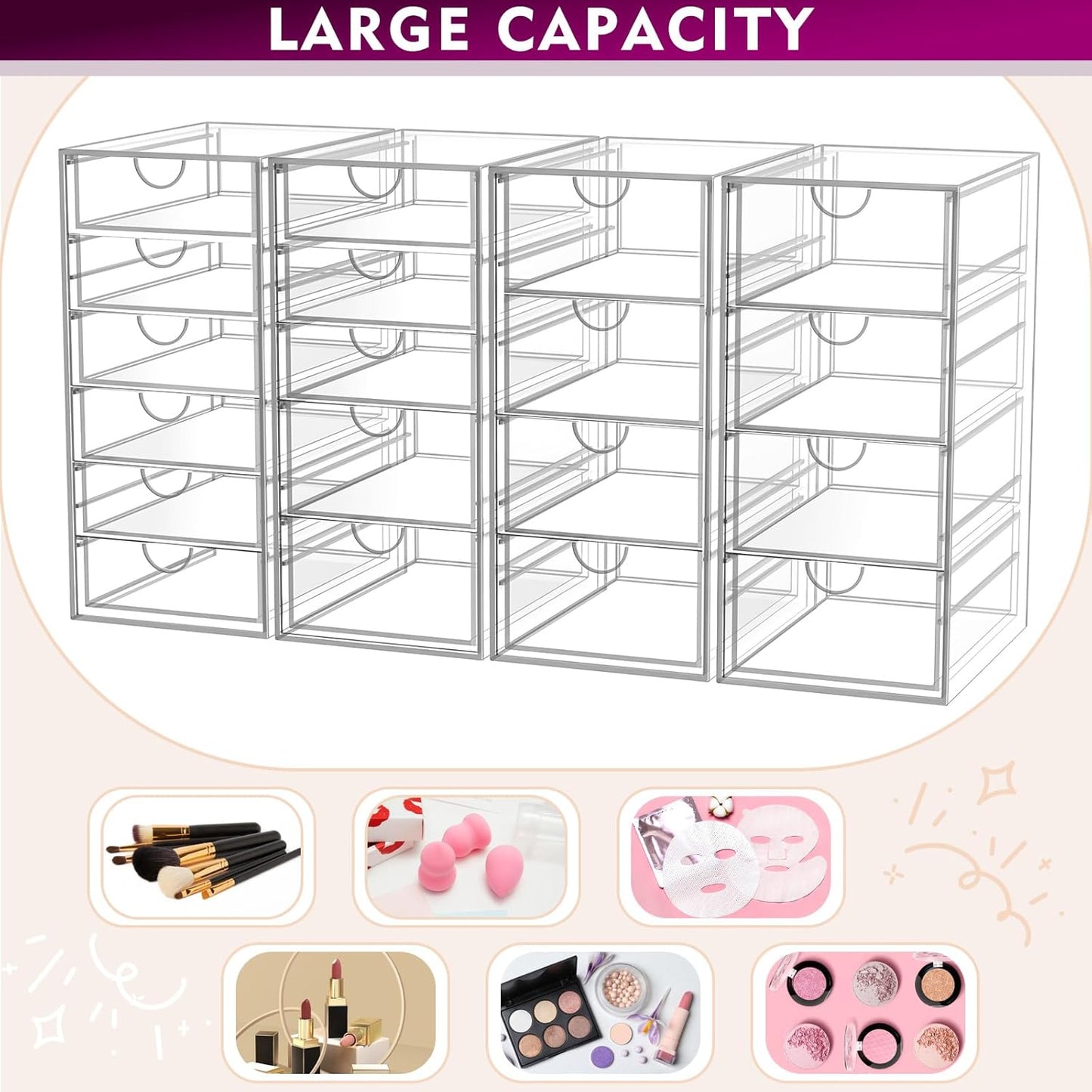 YFXCVSL Acrylic Makeup Organizer - 19 Drawer Clear Storage for Cosmetics & Beauty Supplies | Ideal for Vanity & Desk