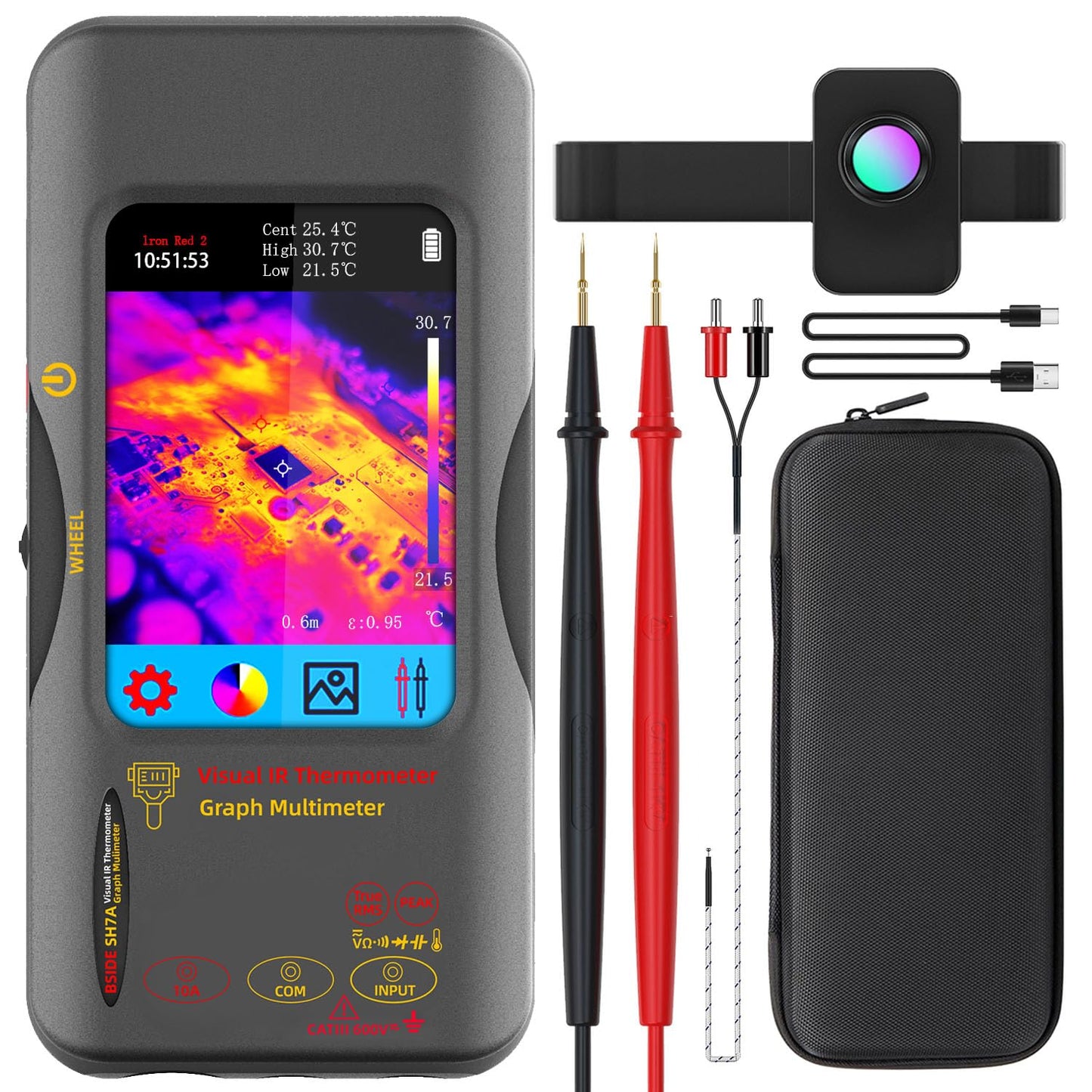 BSIDE Thermal Camera Multimeter Date Recorder with Macro Lens, 320x320 IR Resolution with 15 Thermal Palettes, 20000 Counts with 3.98" Touch LCD, Measures Cap Amp Temp Diode for PCB Circuit Break DIY
