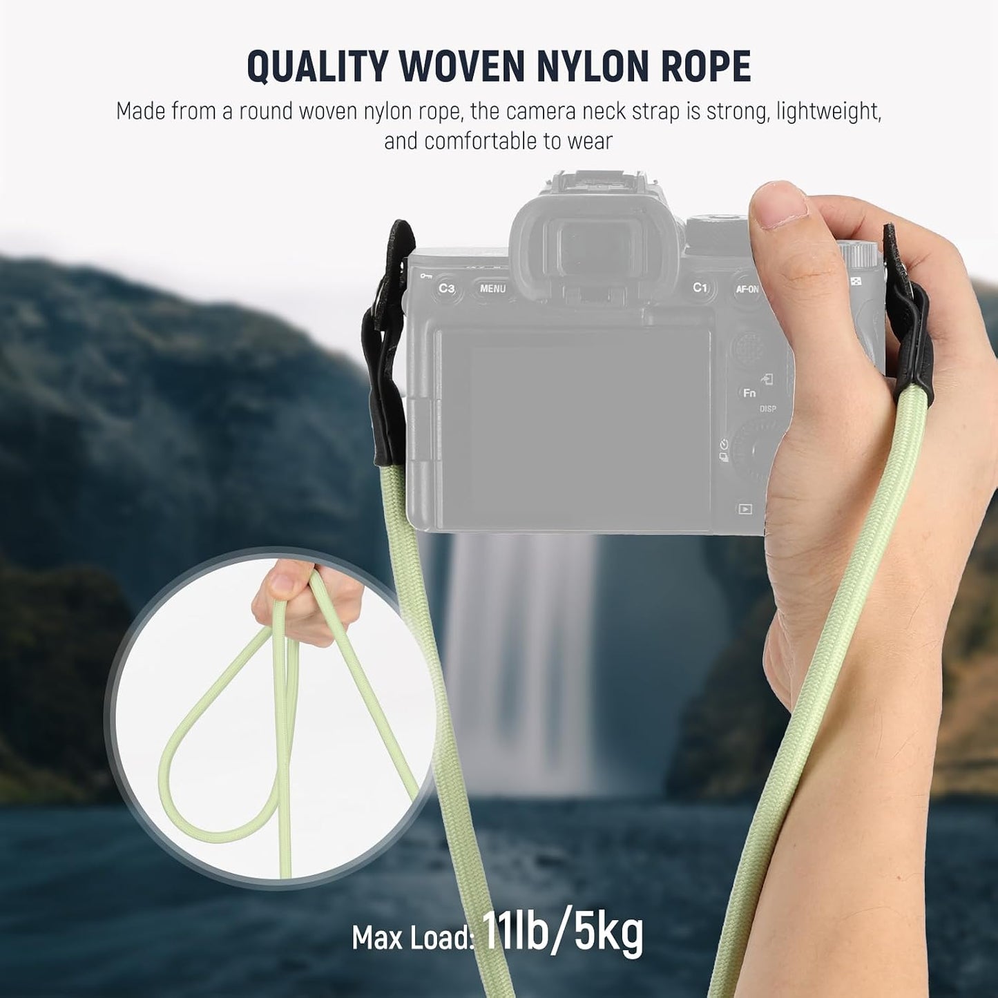 43"/110cm, CA098 NEEWER Camera Shoulder Strap, Durable Round Woven Nylon Climbing Rope Neck Strap with Keyrings