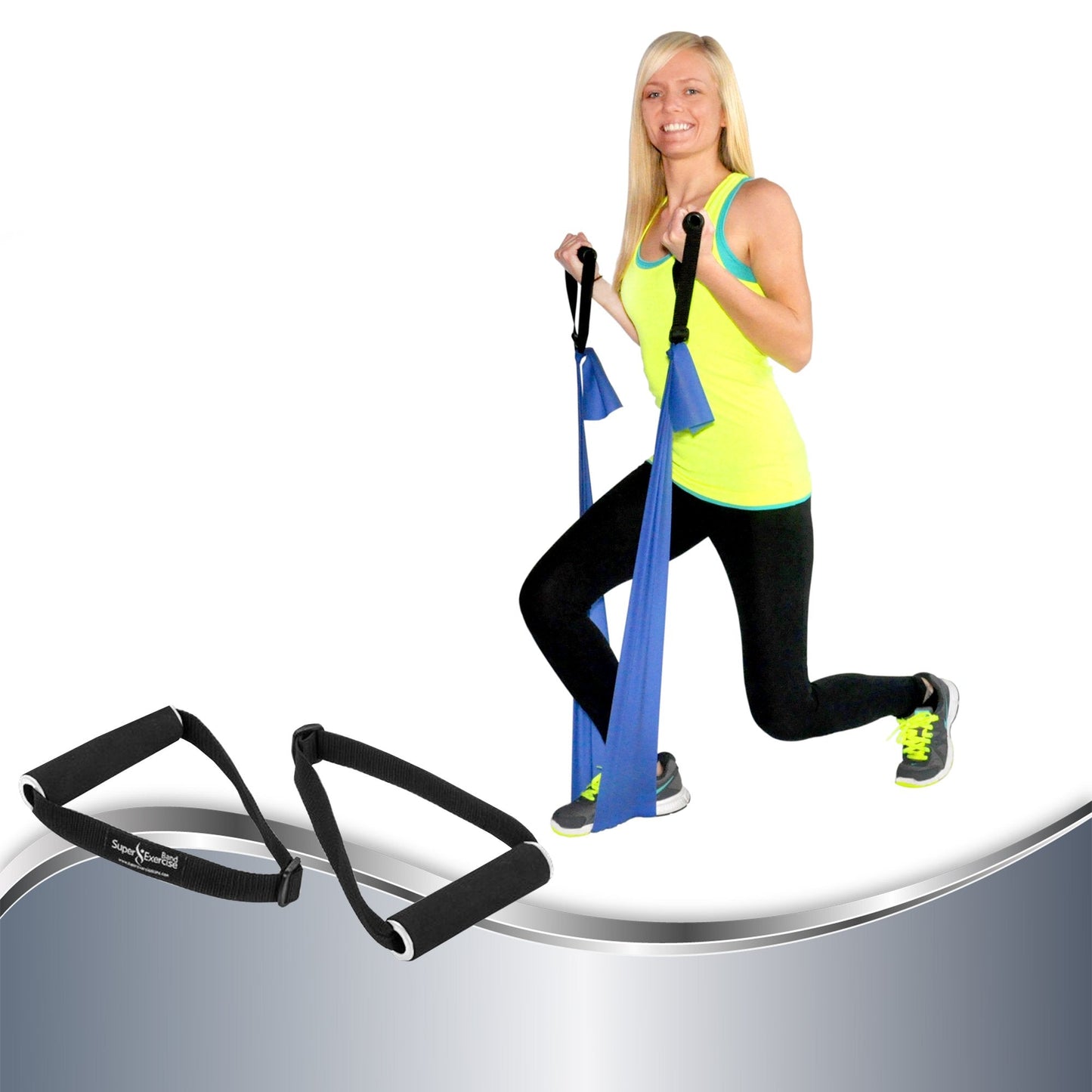 SUPER EXERCISE BAND Flat Resistance Band Handles For Comfortable Grip When Doing Strength Training, Physical Therapy, Pilates & Chair Workouts With Flat Resistance Bands. Plus Stretch Band E-book.