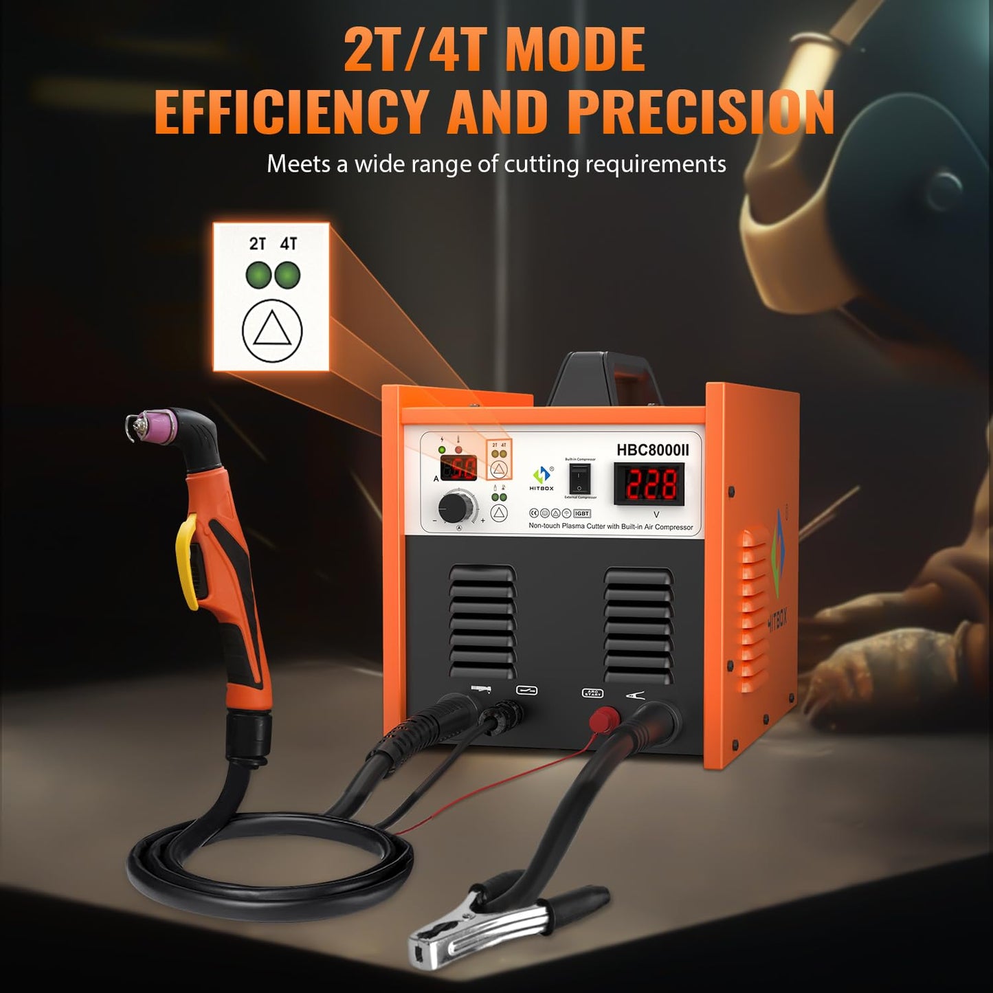 HITBOX Plasma Cutter with Built-In Air Compressor, Non-Touch Pilot Arc 50 Amp 220V Digital Inverter IGBT Clean Cut Plasma Cutting Machine