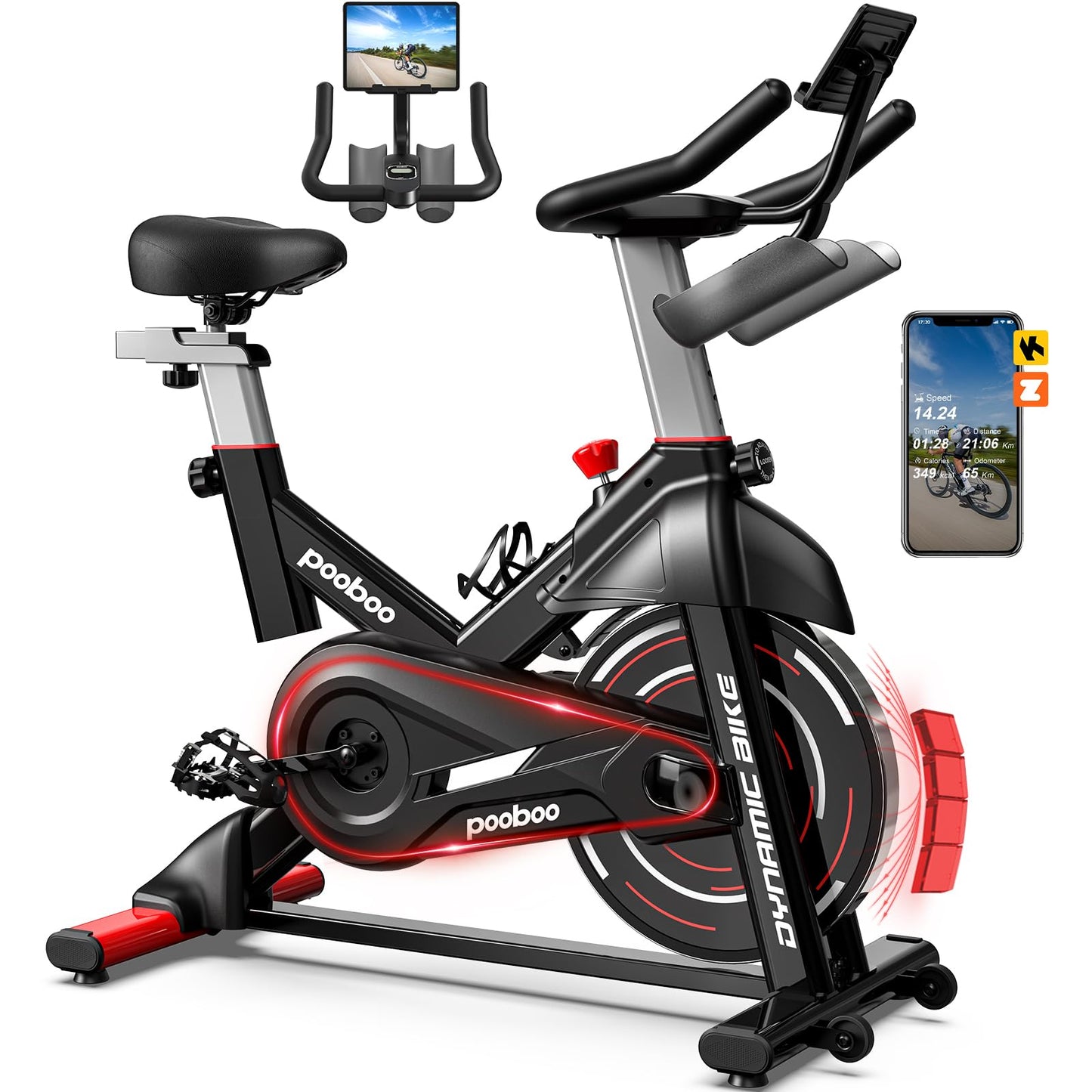 pooboo Exercise Bike,Stationary Bike for Home with Exclusive App,Magnetic Indoor Cycling Bike with 350 lb Weight Capacity,Tablet Mount,LED Display and Fitness Courses for Weight Loss,Low Noise