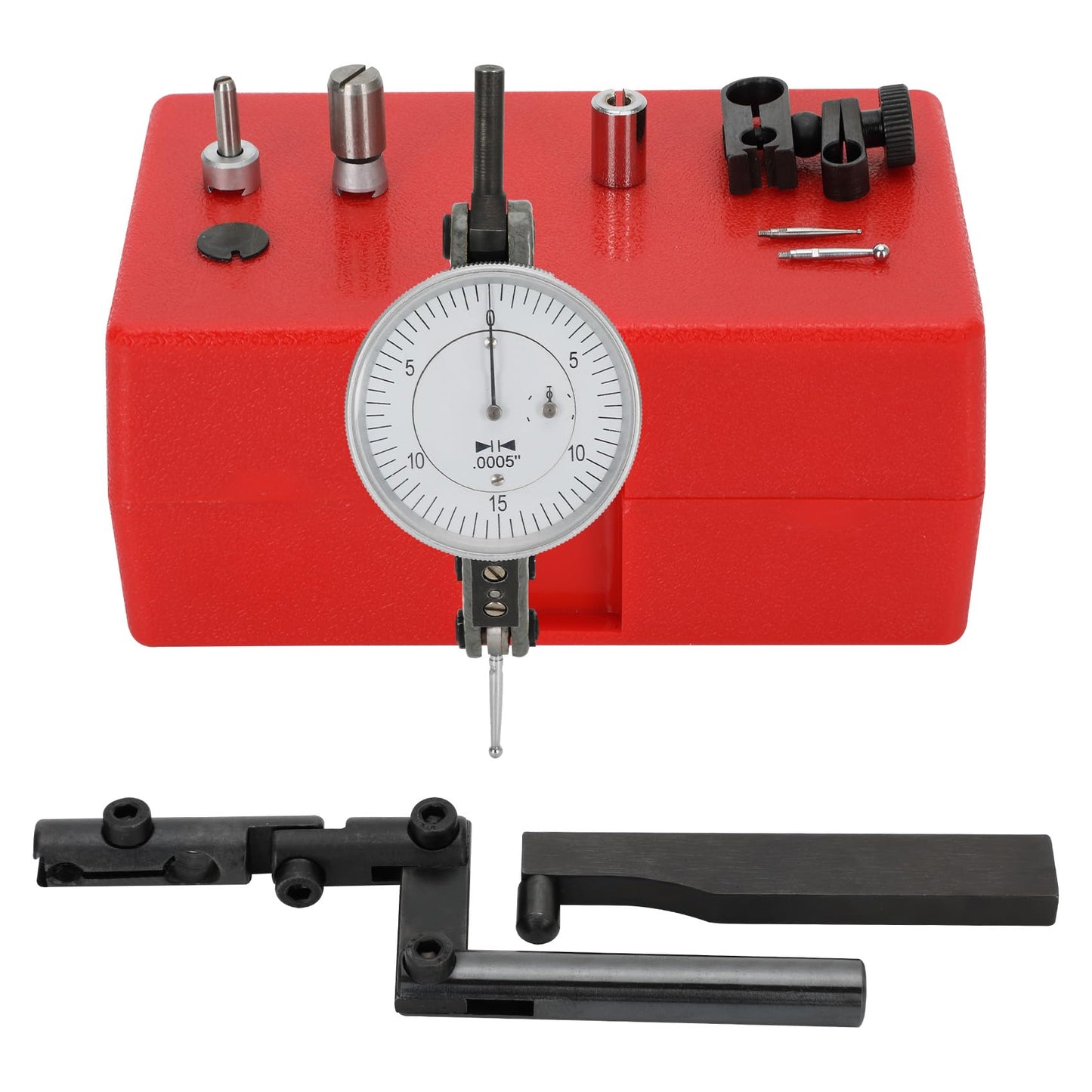 0-0.060"/0.0005" Dial Test Indicator with Dovetail Mount,Two Dovetail Clamps,1.5'' Dial Diameter Horizontal Test Indicator,0-15-0 Dial Reading