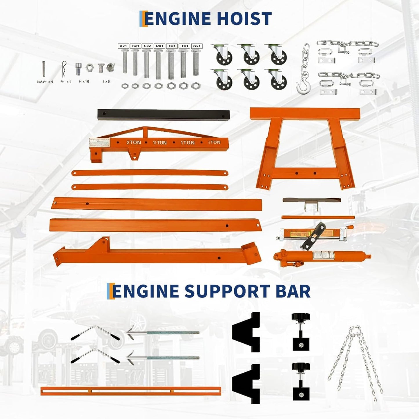 2 Ton Folding Hydraulic Engine Hoist with 59 in Load Leveler 4400 LBS Capacity Heavy Duty Cherry Picker 6 Swivel Wheels,Engine Support Bar 1100 LBS Capacity for Garage Workshop Warehouse Orange