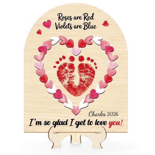 Baby's First Valentines Day Footprint Sign DIY Wooden Art Baby's First Valentine's Day Gift Babies Keepsake Milestone Nursery Decor (Heart)