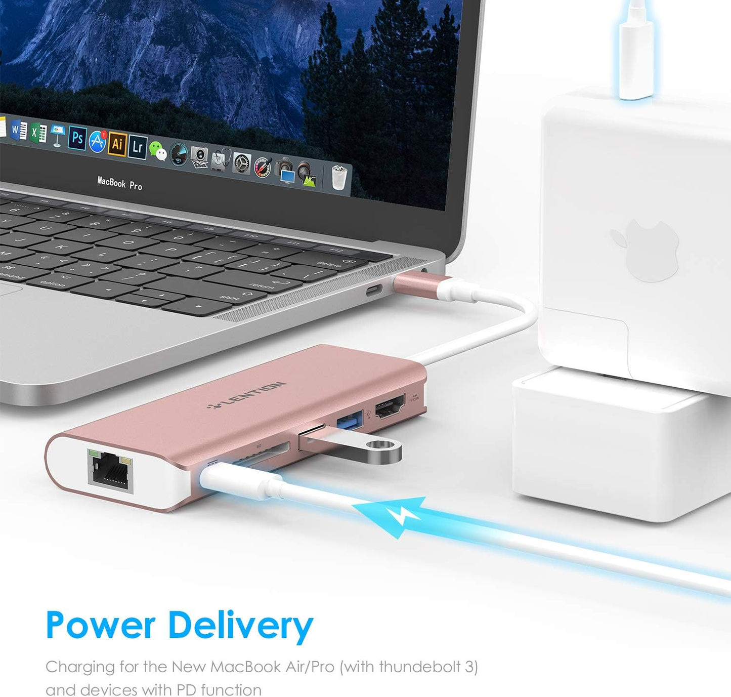 LENTION 4K 2 3.0, 6-in-1 2025-2018 2026 USB C Hub with HDMI, SD Card Reader, USB Type C Charging, Ethernet Adapter