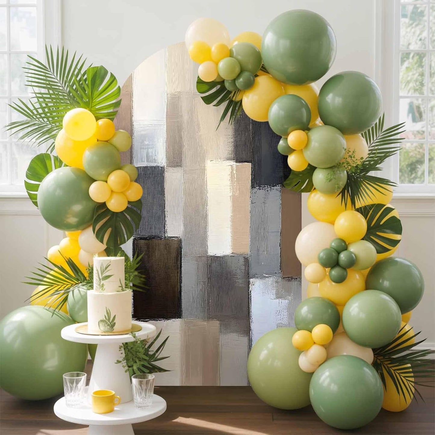 Jnbasdffb 7.2 Brown Beige Plaid Wedding Arch Cover, Stretchy Spandex Arch Backdrop Stand Covers FT, Abstract Oil