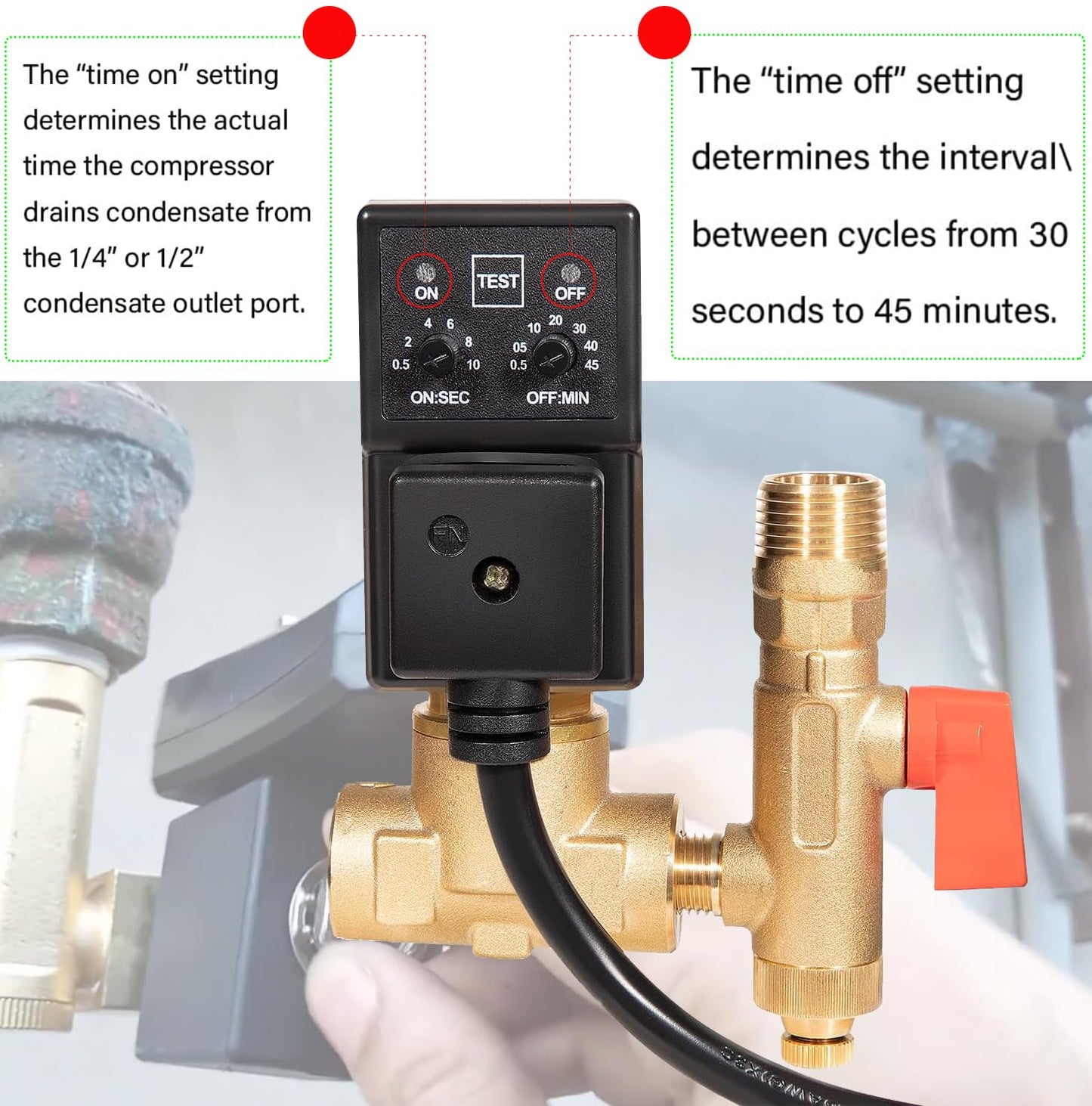 Replacement for Edv200 1/4npt 110/120v Electronic Drain Valve, 7/16" ORF, Full-feature Automatic Electronic Solenoid Condensate Valve