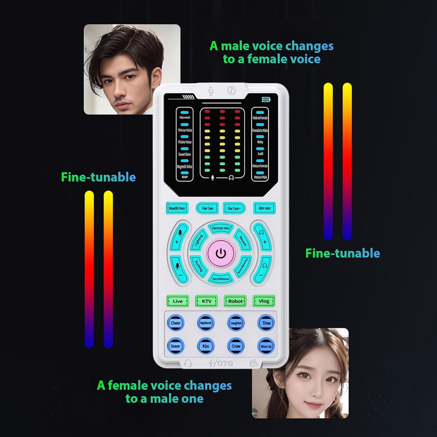 ZJchao 15 Portable Voice Changer Device Sound Effects Machine with Voice Modes Noise Reduction Sound Card for Streaming
