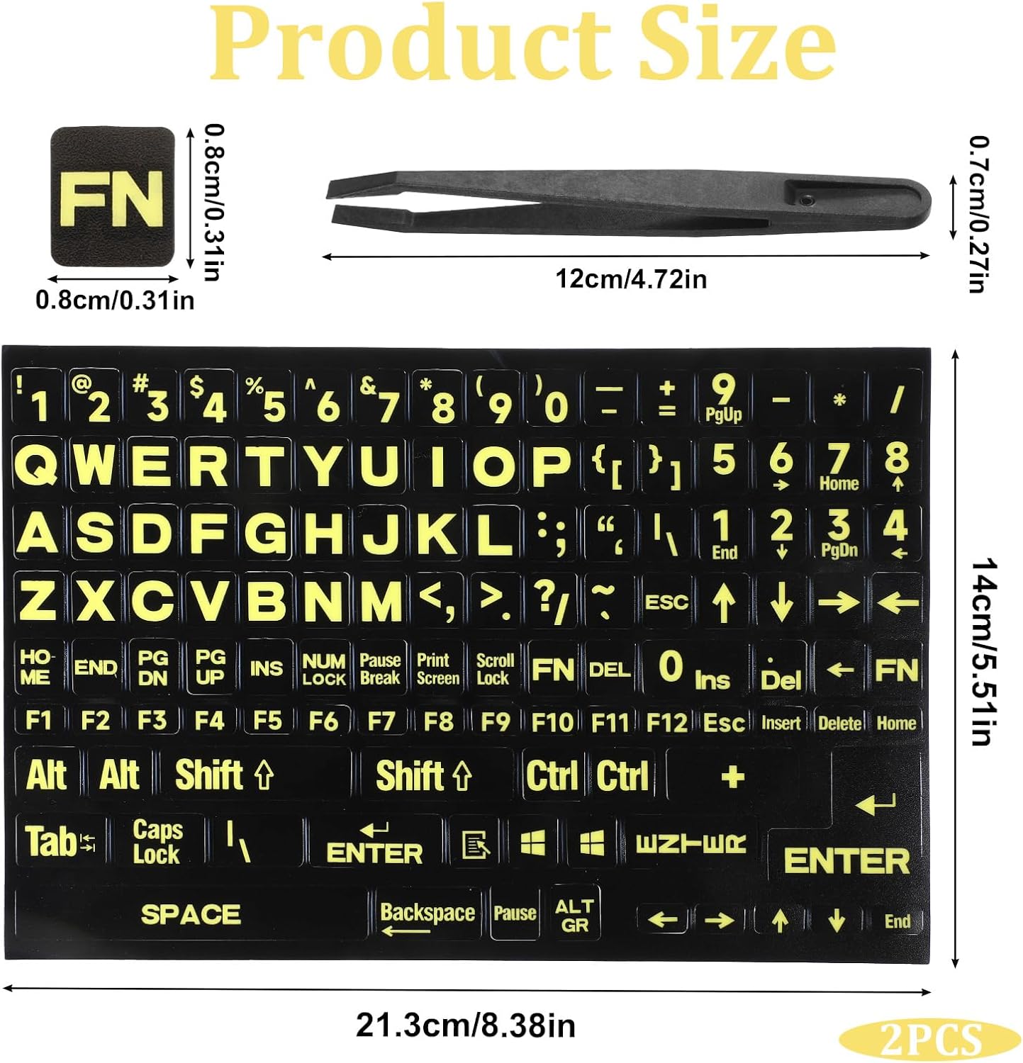 Qulkws 2 PCS Universal English Large Lettering Keyboard Stickers, English Keyboard Stickers, Big Bright Yellow