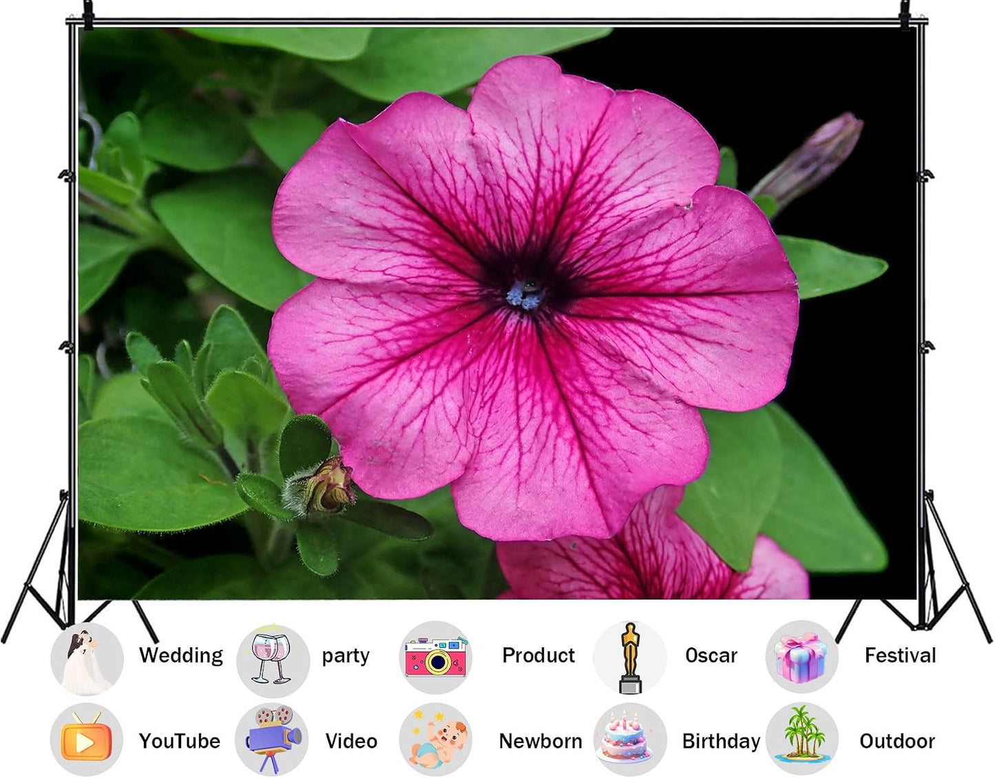 SHDASMIL 10X7ft Fabric Pink Petunia Flower Backdrop Magenta Bloom Garden Background Spring Floral Party Decorations