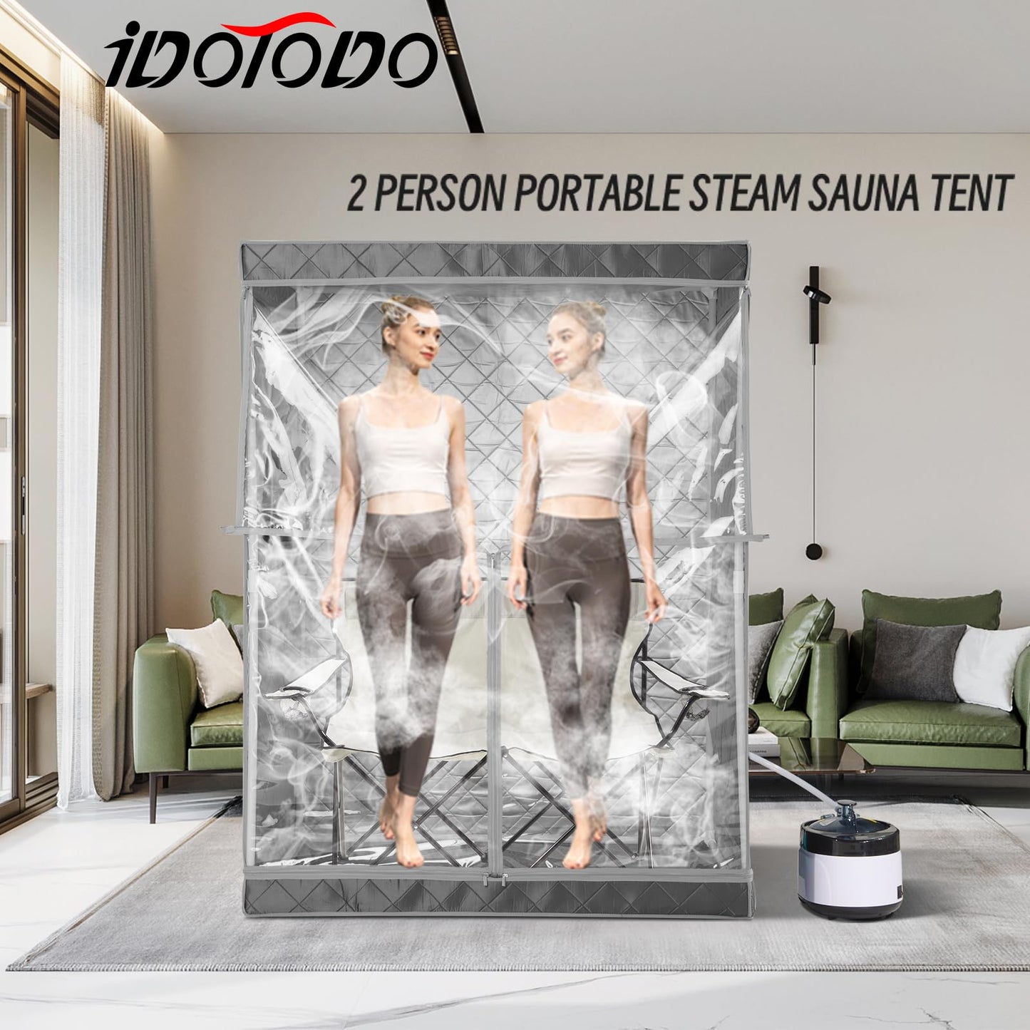 iDOTODO Full Size 2 Person Sauna Tent, Portable Steam Sauna Tent for Home, 1 or 2 Person Foldable Lightweight, Full Body Sauna Tent for Relaxation, Steamer Not Included, 2 Person Foldable Chair