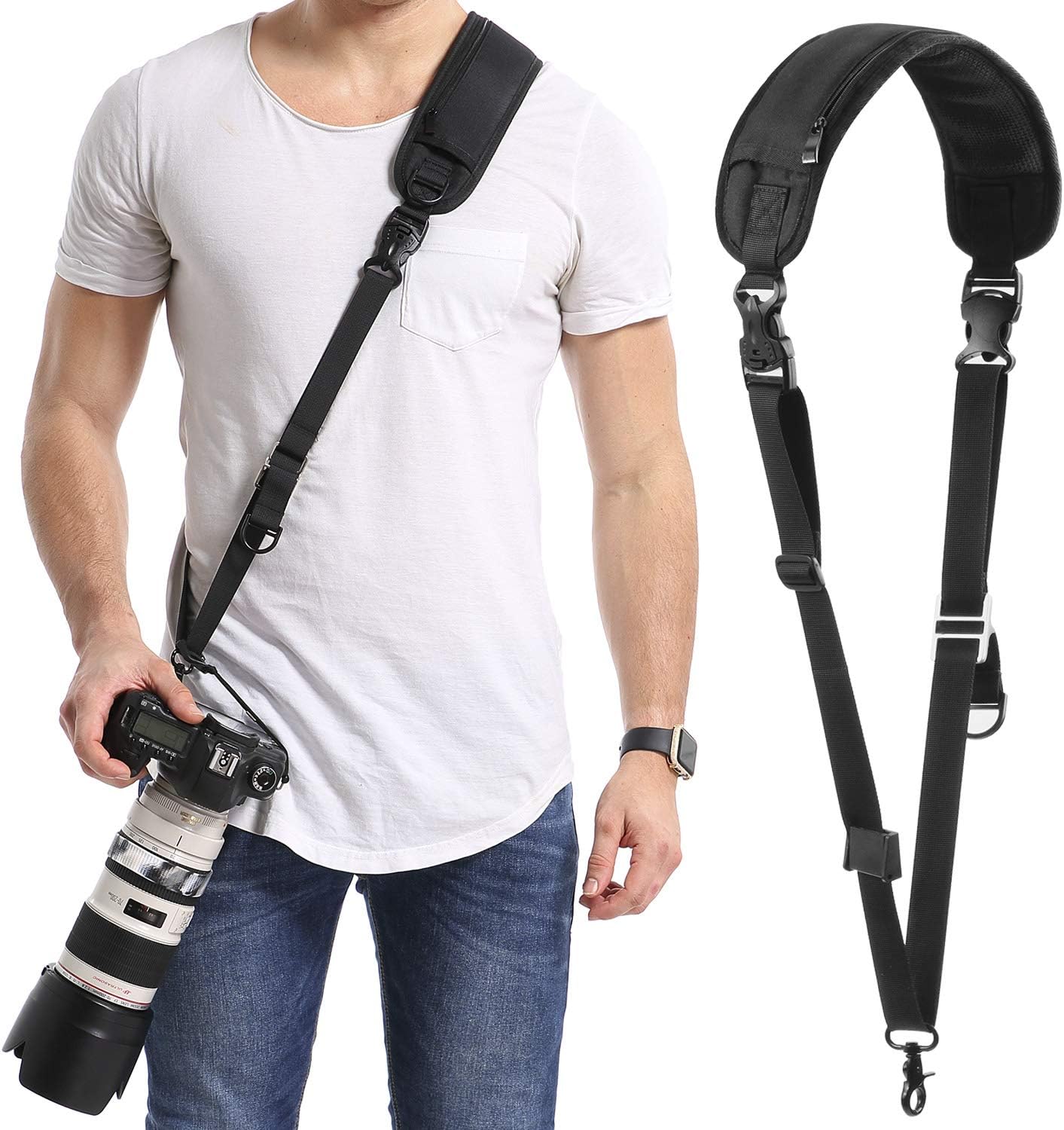 Waka Rapid Camera Neck Strap with Quick Release and Safety Tether, Adjustable Shoulder Sling Strap for Nikon Canon Sony