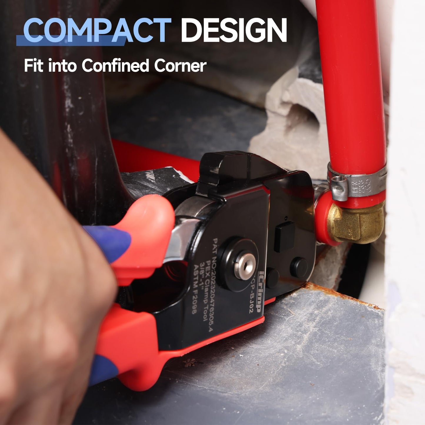 iCrimp One-Hand Crimping Tool Meets ASTM F2098, PEX Clamp Cinch Tool Kit with 20PCS 1/2-in, 10PCS 3/4-in PEX Clamps and Pipe Cutter- All in One