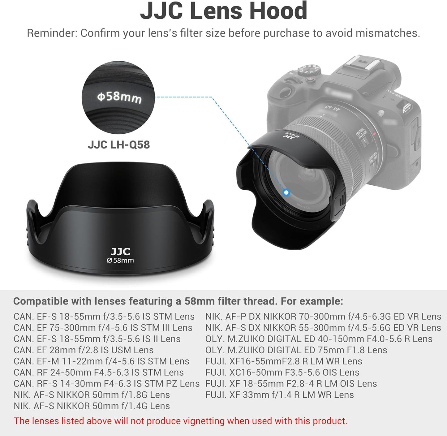 58mm T7 T6 T8i T7i T6i T5i SL3 SL2 90D 80D 77D 18-55mm 58mm JJC Tulip Flower Lens Hood Accessories for Canon EOS Rebel