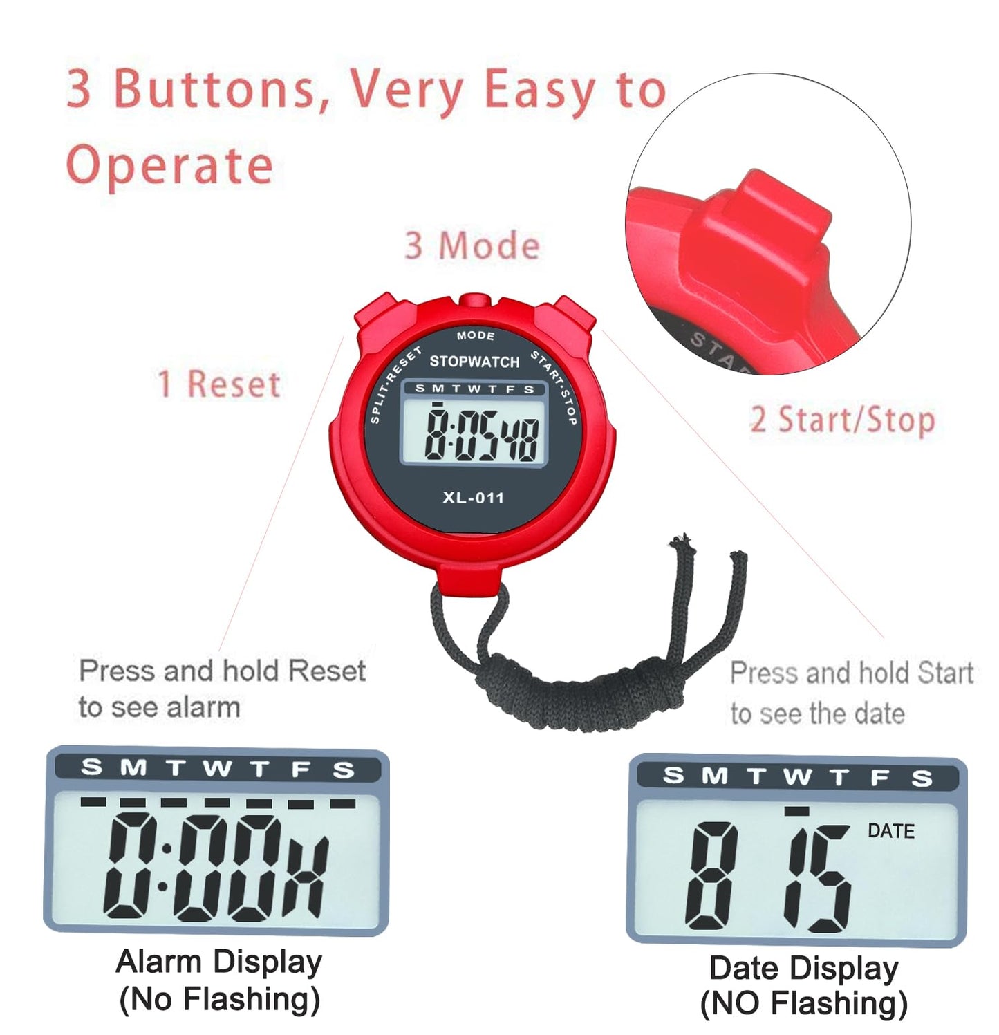 Stop Watch, BESTWYA Large LCD Screen Handheld Count Up Stopwatch with Time Calendar Clock Function for Coaches, Kids' Training, Swimming, Running (Pack of 4,B)