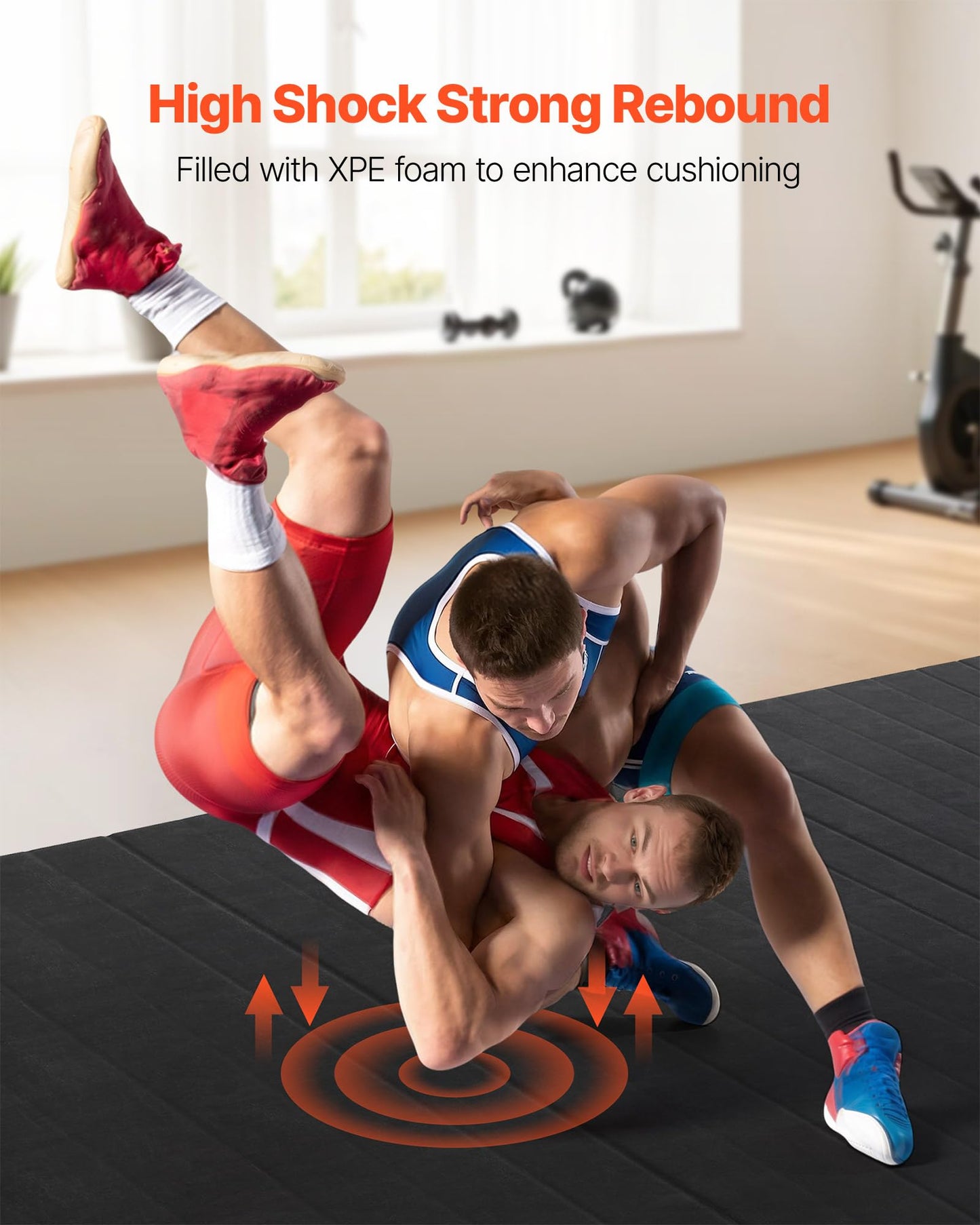 VEVOR 10x5 ft Wrestling Mat, Martial Arts Thick Mat for Home Gym Workouts Exercise, Waterproof PVC Roll-Up Training Mats for Gymnastics, Tatami, Jiu Jitsu BJJ MMA Judo, Boxing, Black