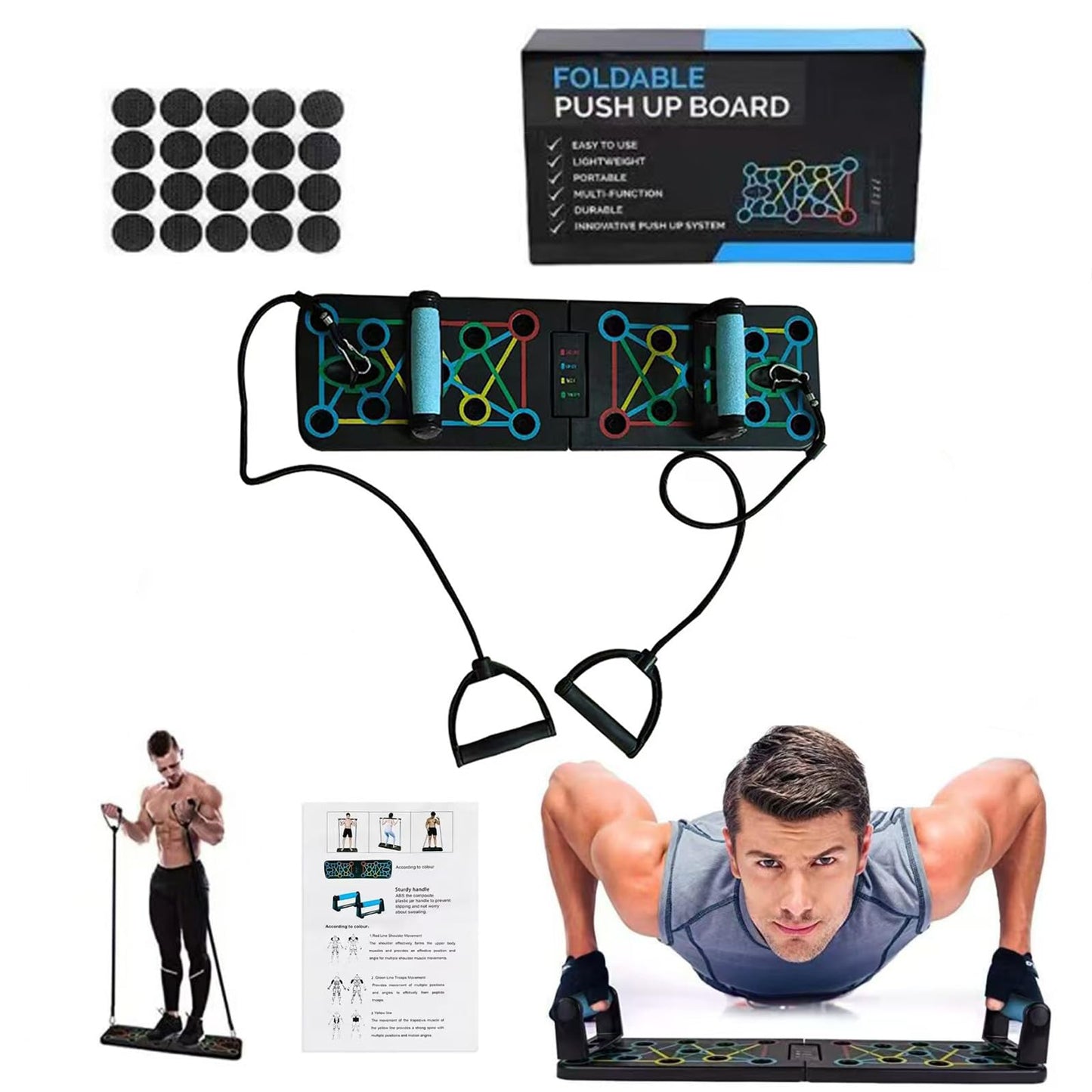Push Up Board With Resistance Bands, Push Up Training Board, Push Up Board Home Gym, Strength Training Equipment For Man and Women(Resistance Bands Included)