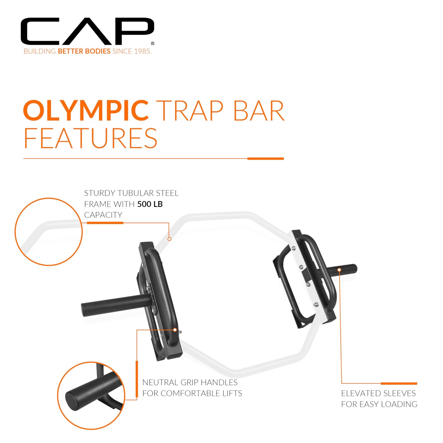 CAP Barbell Olympic Trap Bar, Hex Bar, Shrug Bar, Deadlift Bar, White