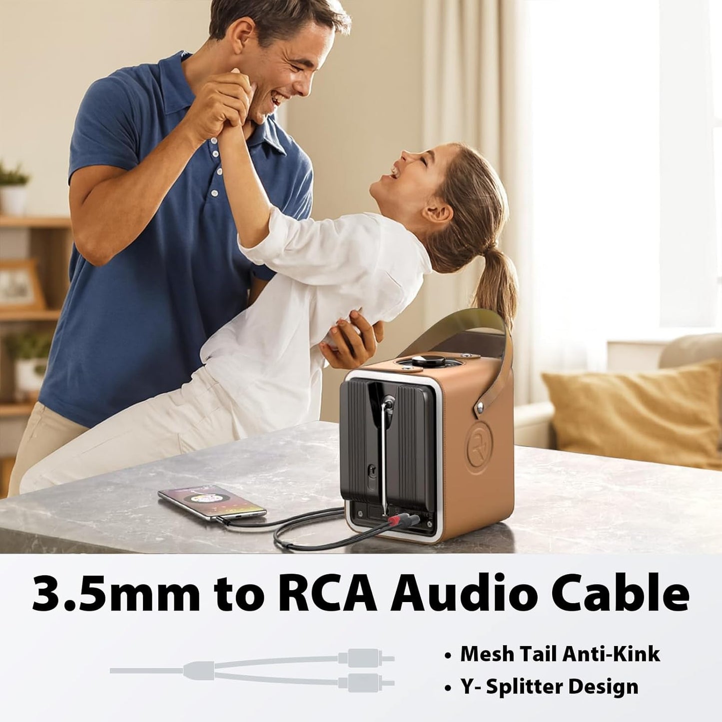 3.5mm 16ft Cyberguys! to RCA Audio Cable, Aux to RCA Cable with Gold-Plated Connectors, Durable PVC Jacket Aux Adapter