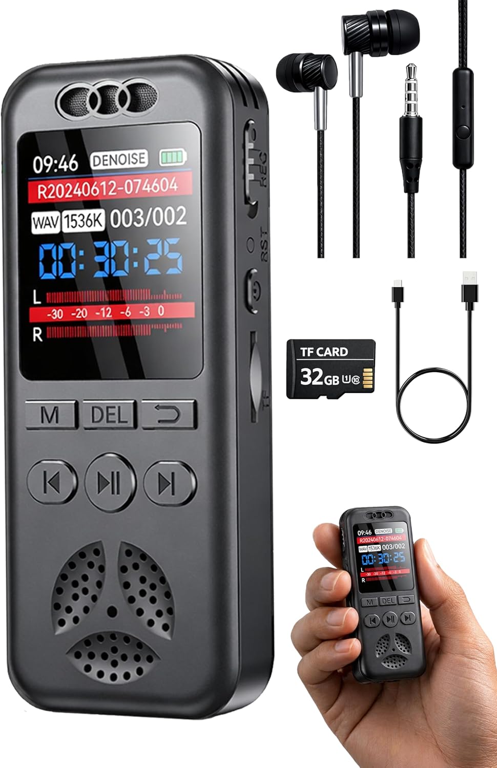 Cappsu 32GB 1536Kbps 70dB Digital Voice Recorder with Playback, Small Voice Activated Recorders, Audio, Noise