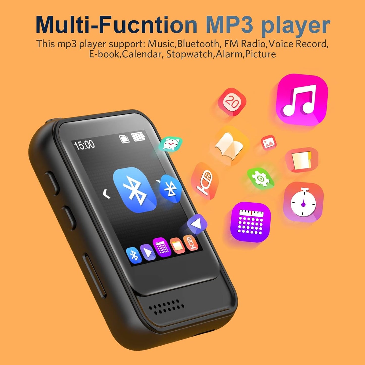 Colorcool MP3 5.3,Portable MP3 512GB Player with Bluetooth Music Player with Speaker and Micro SD Card Slot Player