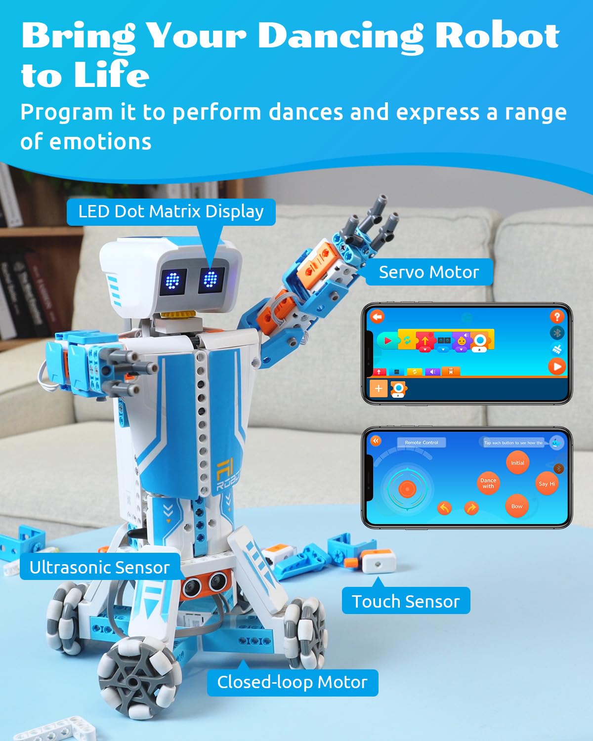 WhalesBot E9 Pro Robot Engineering Building Kit for Educators with 12 Servo Motor Joints, Learn Scratch & Python Programming, STEM Educational Science Kits for Teens Boys & Girls 12-18