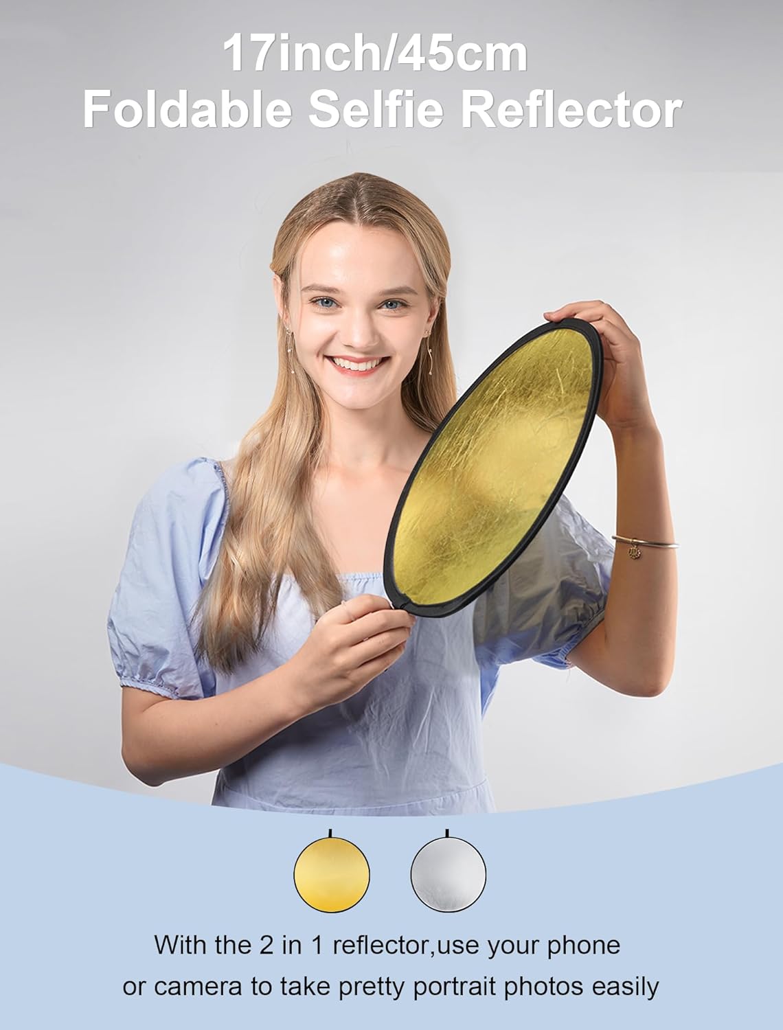 Selens 2 1 17inch/45cm in Foldable Light Reflecto,Collapsible Disc Photography Reflector Silver,Gold for Portable