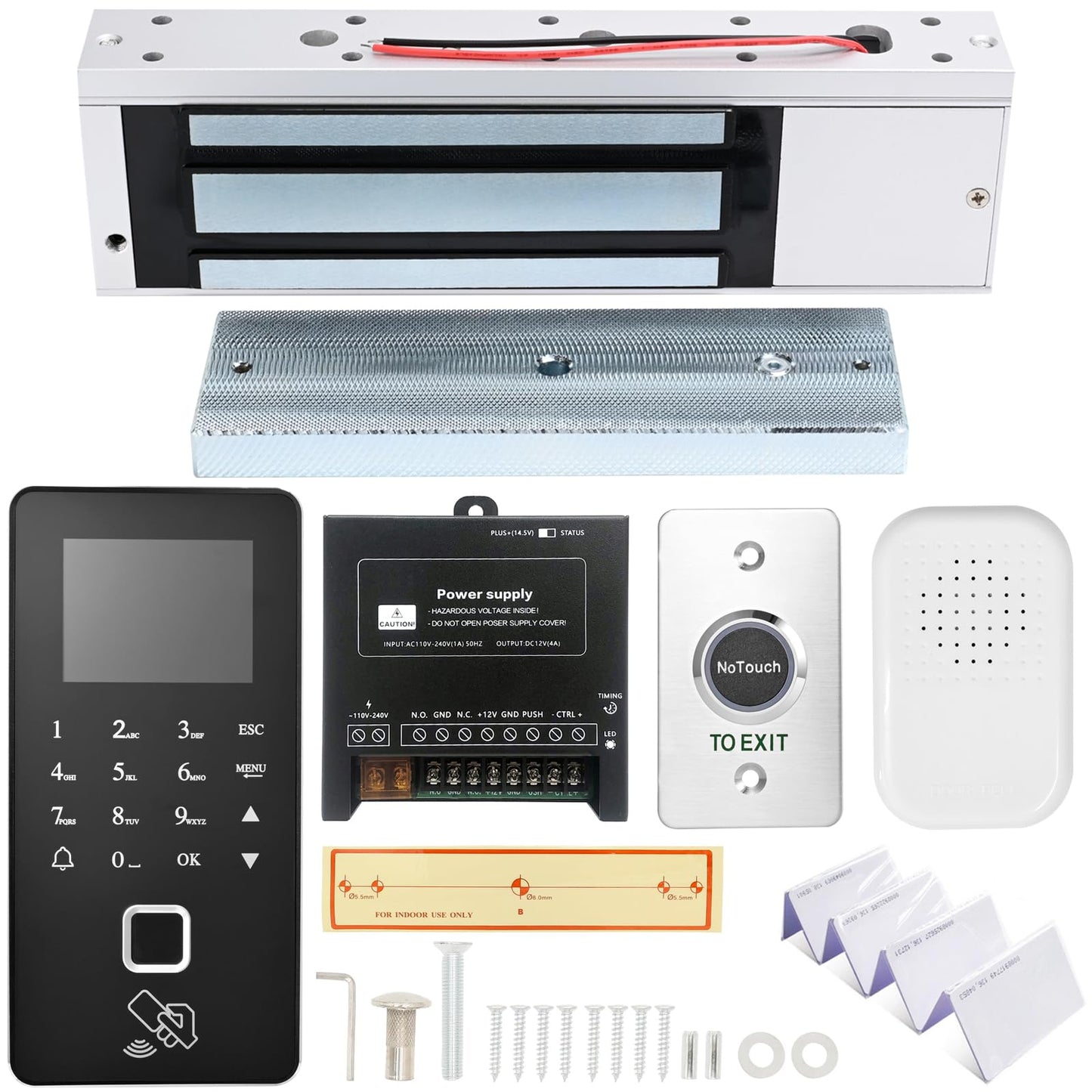Biometric Access Control System with Fingerprint, Keypad, RFID, Infrared Exit Button, 1200lb Magnetic Lock, LCD Display, USB Download, Attendance Tracking, Timed Unlock,for Office, Store, Home