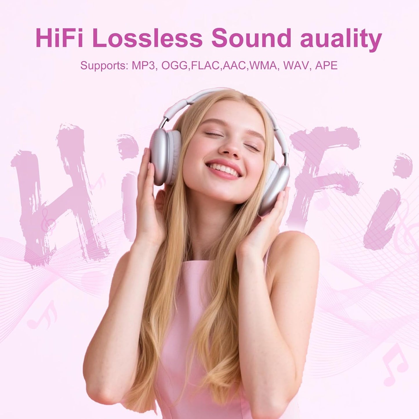 SWOFY 128GB MP3 M4 5.4, 2.4" MP3 Player with Bluetooth Pink- Music Player with Bluetooth Portable HiFi Player with FM