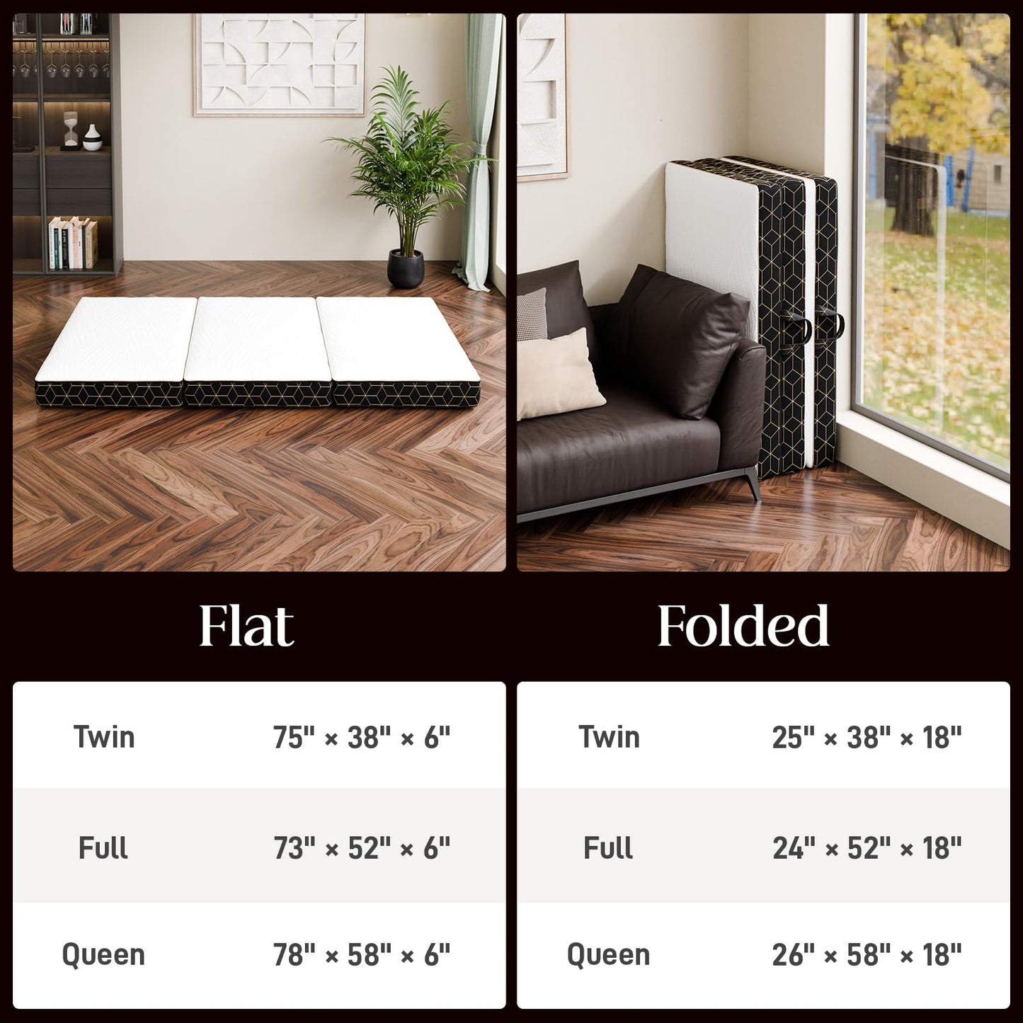 GEMBED Tri-Fold Pad - 4 Inch Full, 73"x52"x3.8"