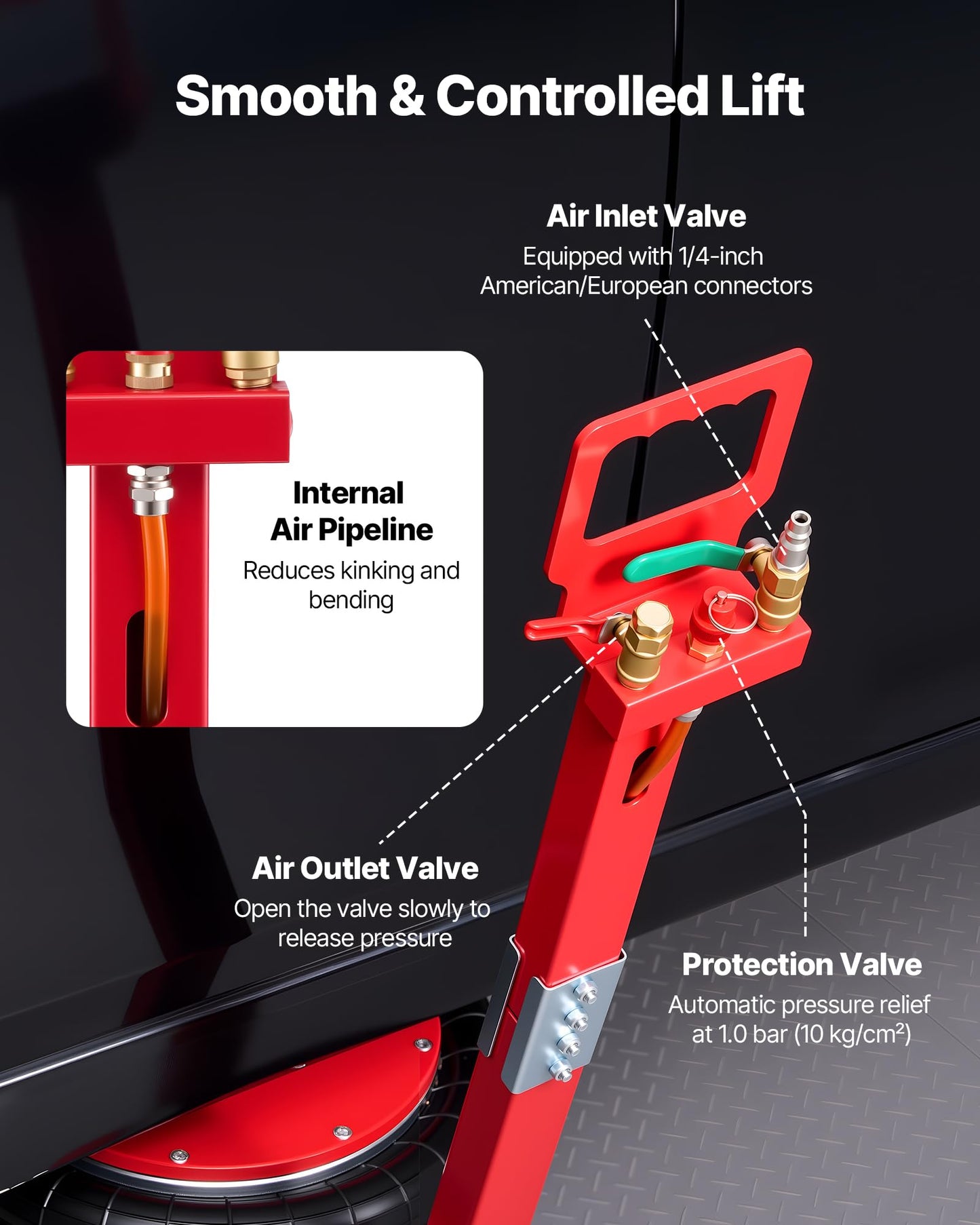 VEVOR Air Jack, 5 Ton/11023 lbs Triple Bag Air Jack, Airbag with Six Steel Pipes, Lift Up to 18.3 inch/464 mm, 4-10 s Fast Lifting Pneumatic with Adjustable Long Handle for Cars, SUVs, Pickup Trucks