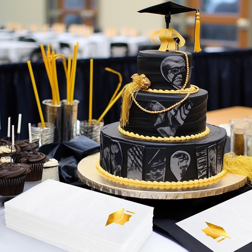 FYSUIMU Graduation Cap Napkins - 50 Pcs Gold Foil Tassel Design for College Party & Dinner