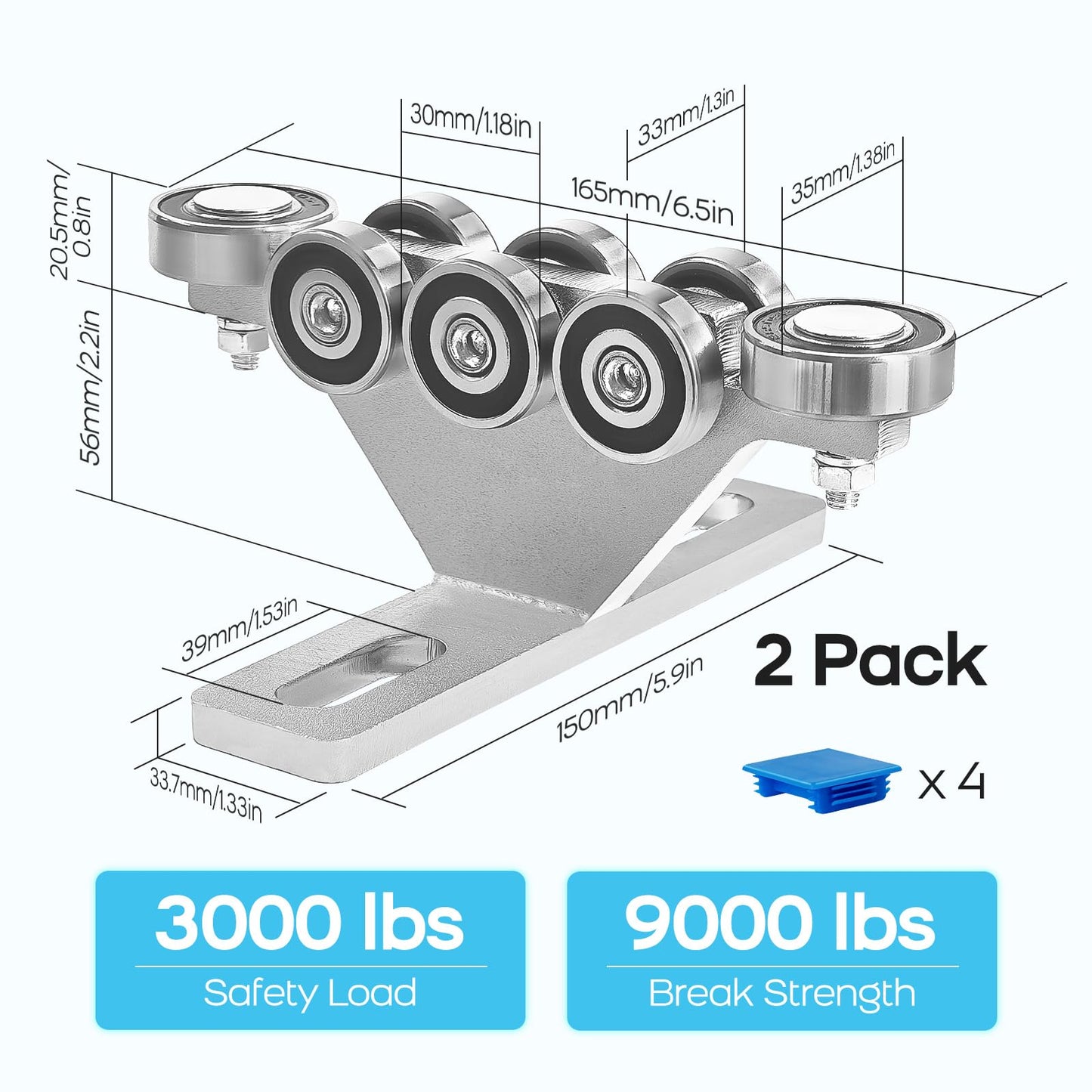 LookFox Hoist Trolley, 6+2 Wheel Unistrut Rollers - Anti-Lock & Anti-Fall, Electric Unistrut Trolley, Use with All 1-5/8" Wide or Taller Strut Channel, for Garage/Industrial Hoist Silent Systems