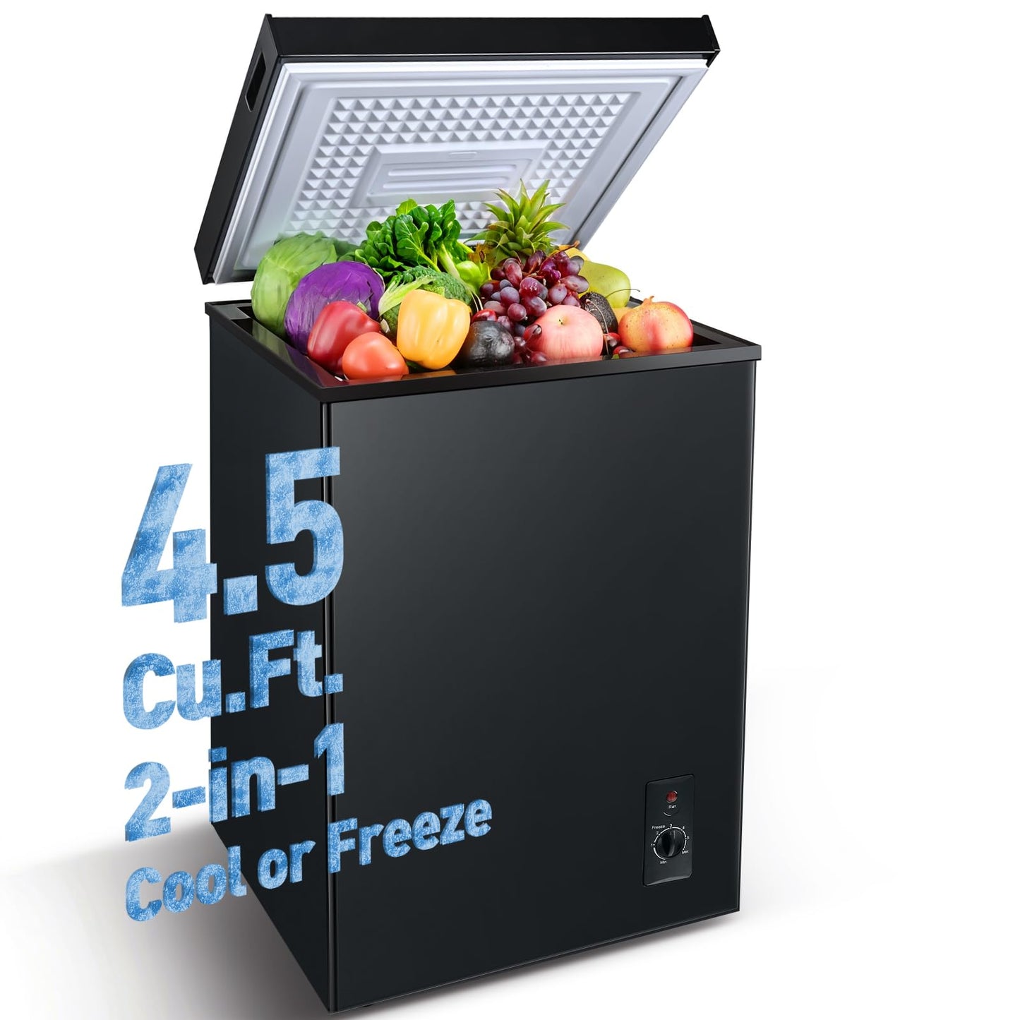 Anypro Chest Freezer 4.5 Cu.Ft, FreeStanding Top Door Compact Small Deep Mini Freezer with Removable Basket, 7 Adjustable Temperatures for Garage Dorm Apartment RV Kitchen Business, Black